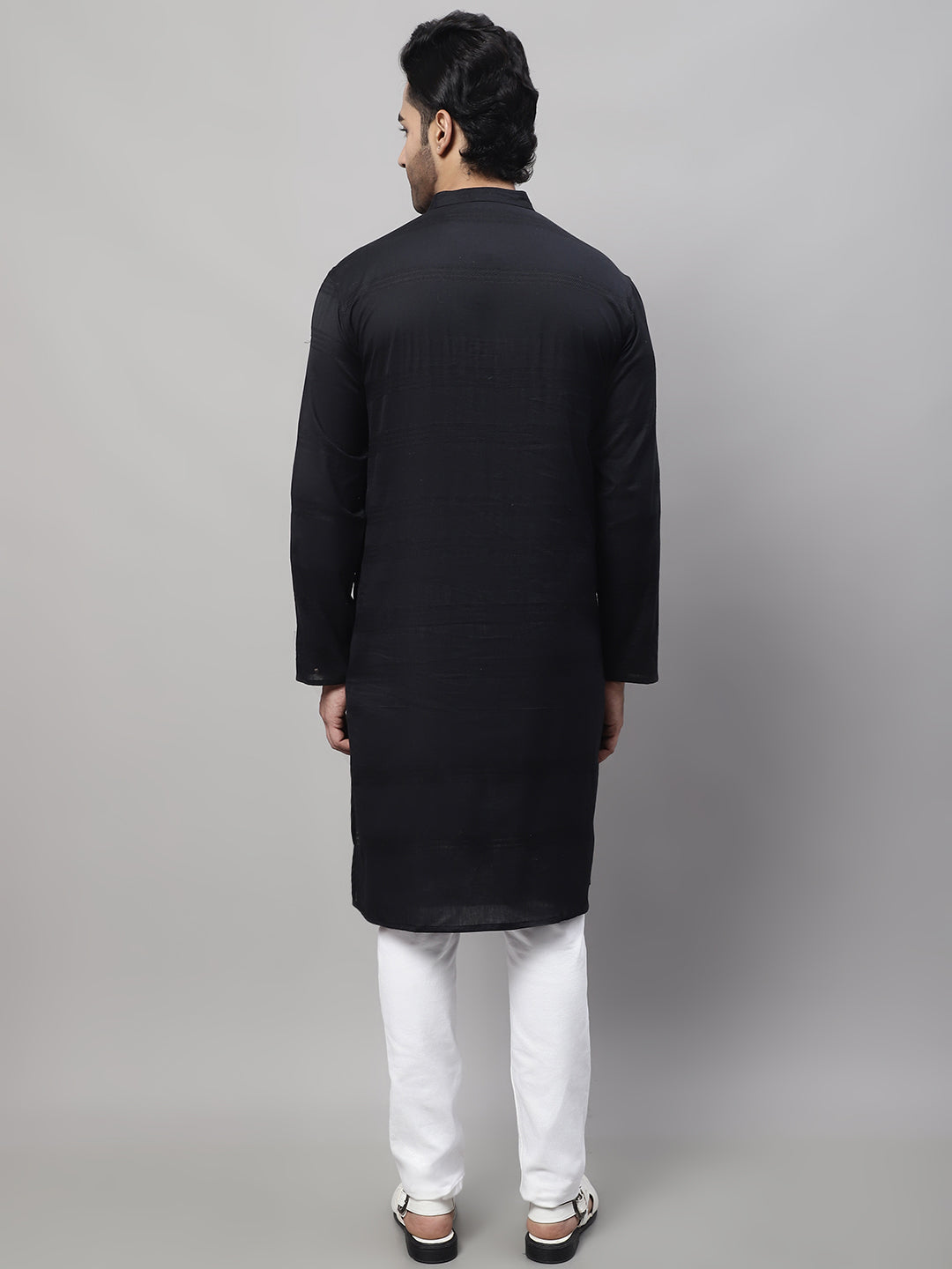 Even Apparels Black Pure Cotton Kurta With Band Collar 