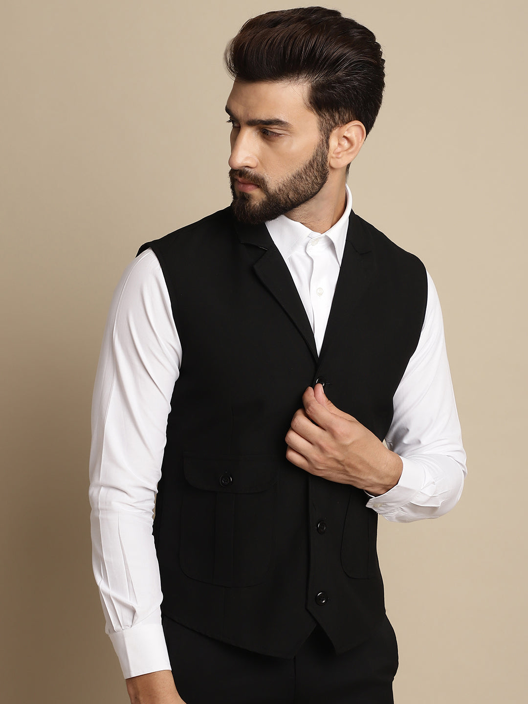 Even Apparels Men's Black Waistcoat with Notched Lapel 