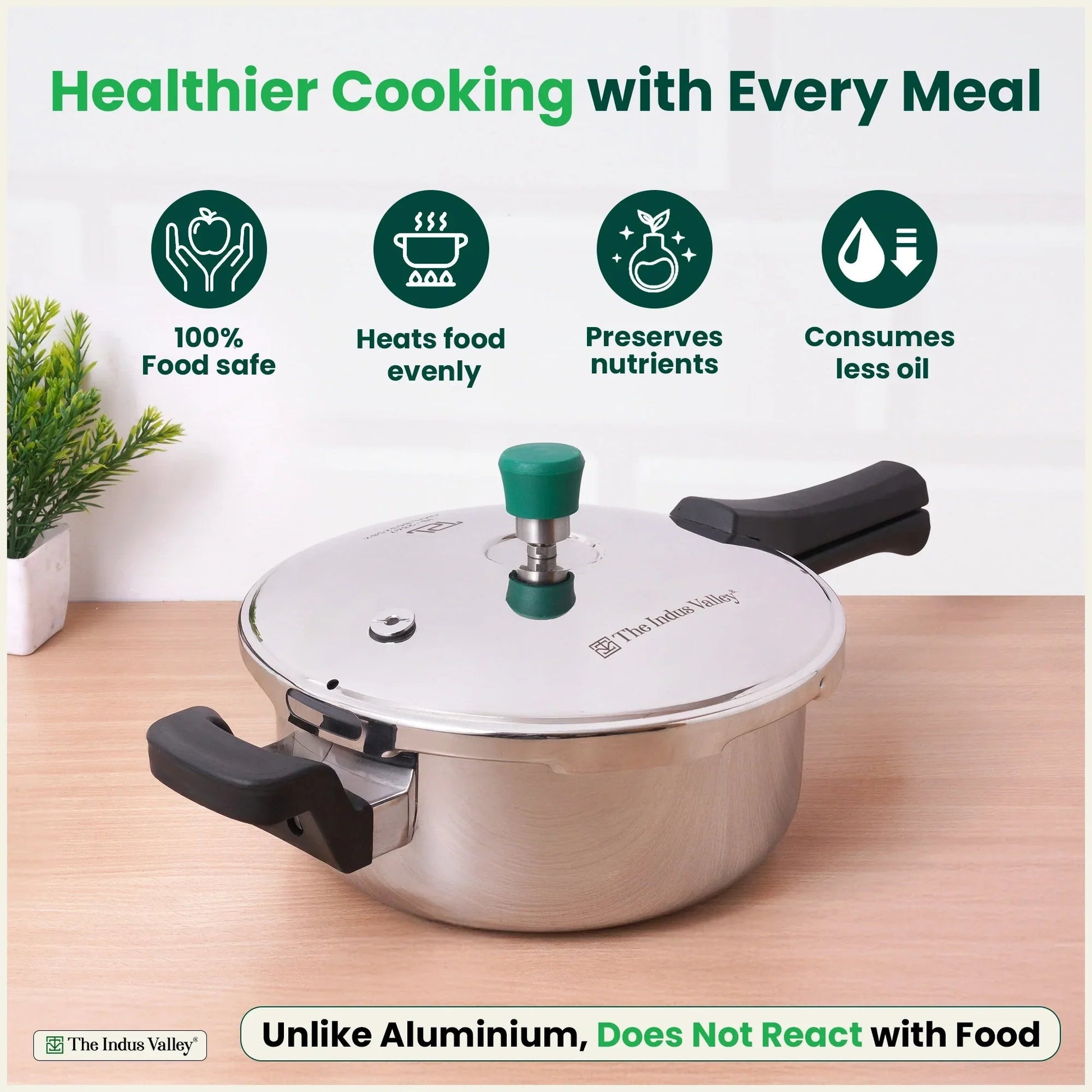 The Indus Valley Tri-ply Stainless Steel Pressure Pan, Premium Quality, 3 Layer Thick Body, Heavy Bottom, 100% Food-safe, ISI Certified, Induction & Gas, 3.5/5L  Grab2Buy The Indus Valley Grab2Buy