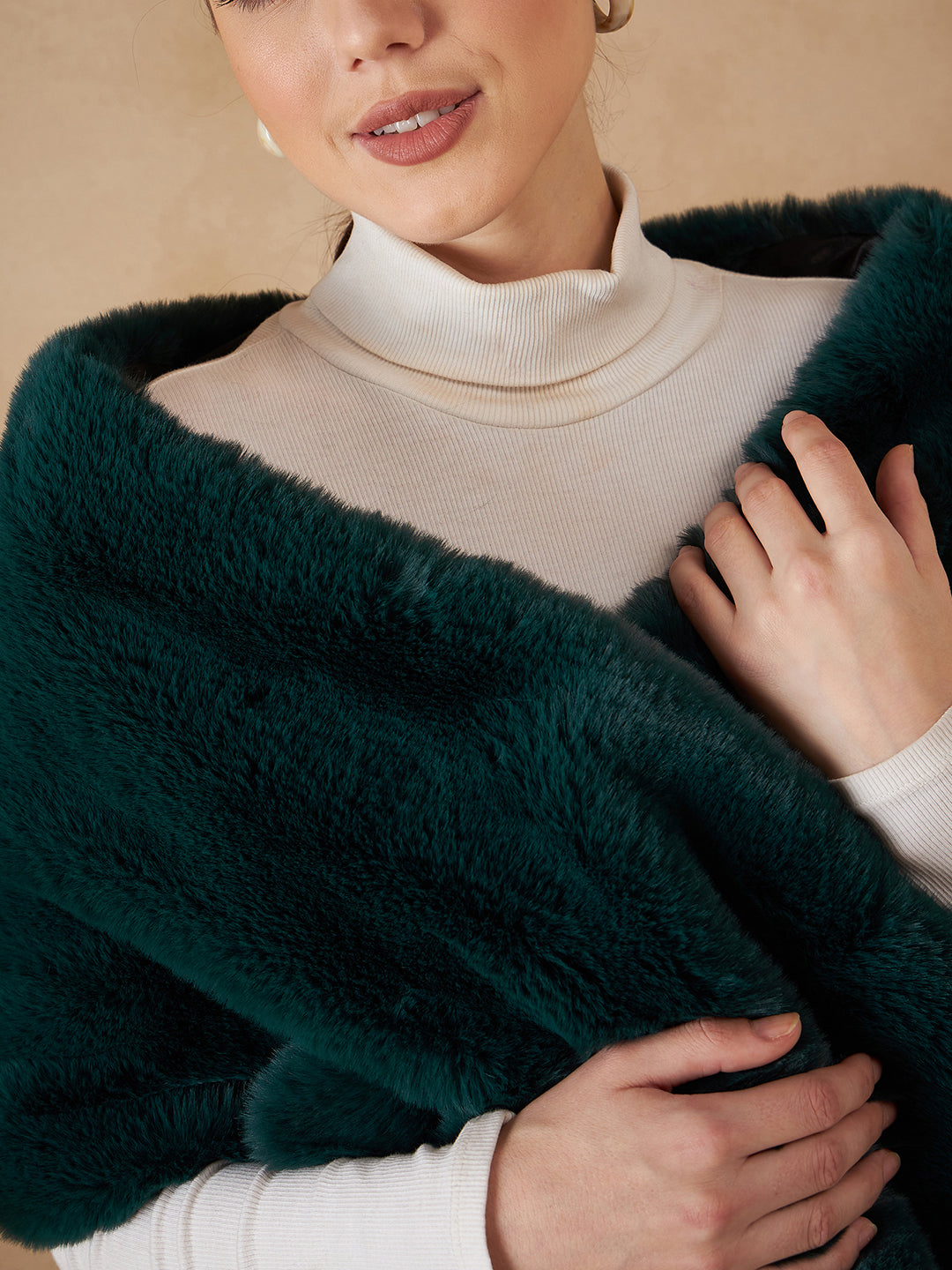 InWeave Women's Dark Teal Long Faux Fur Cape 