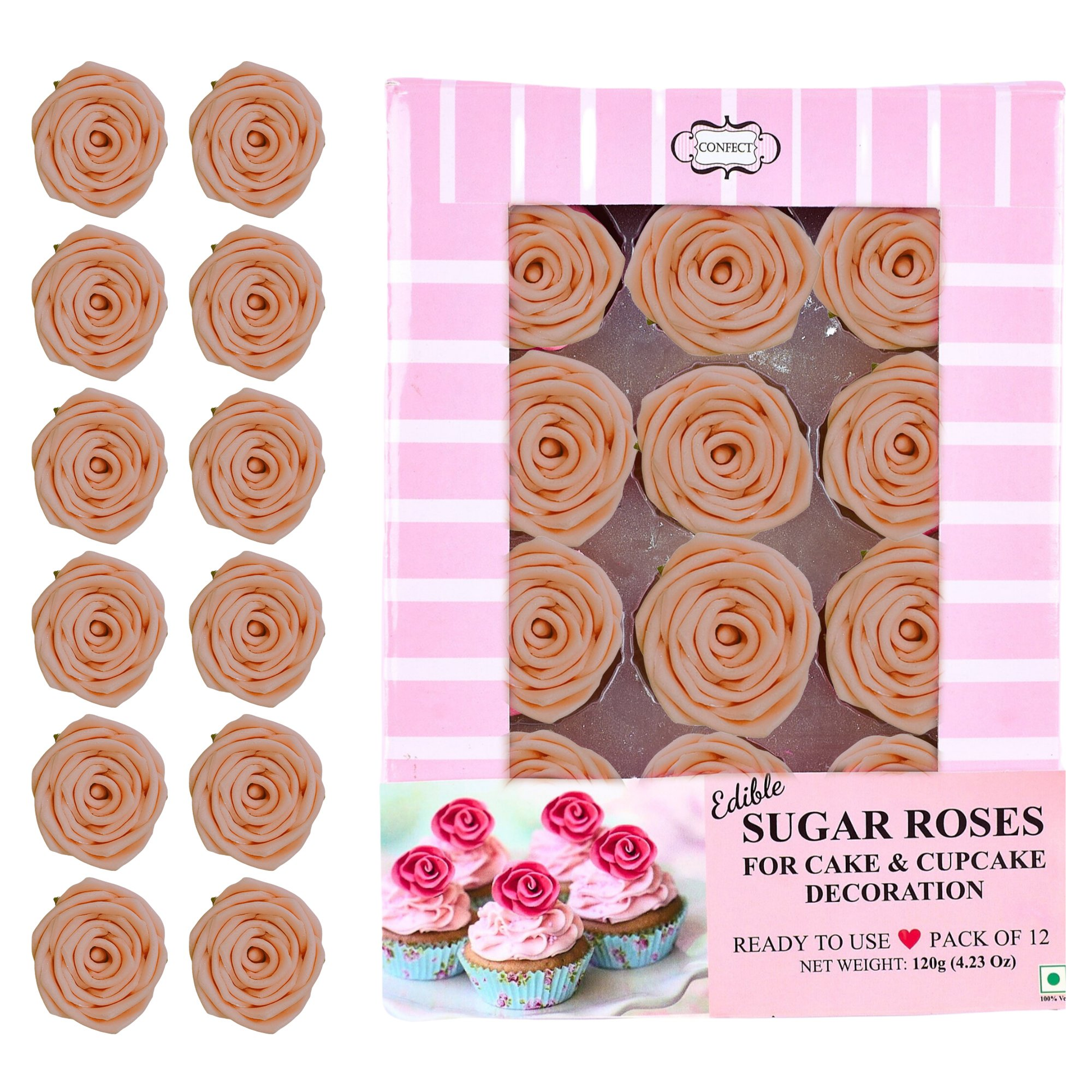 Confect Pretty Peach Pearl | Edible Sugar Roses Topper