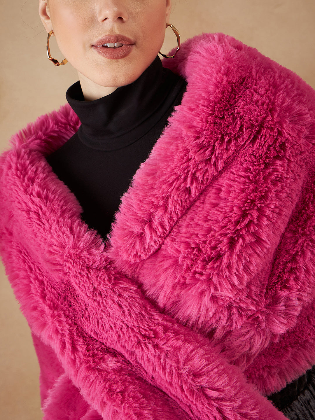 InWeave Women's Light Pink Long Faux Fur Cape 