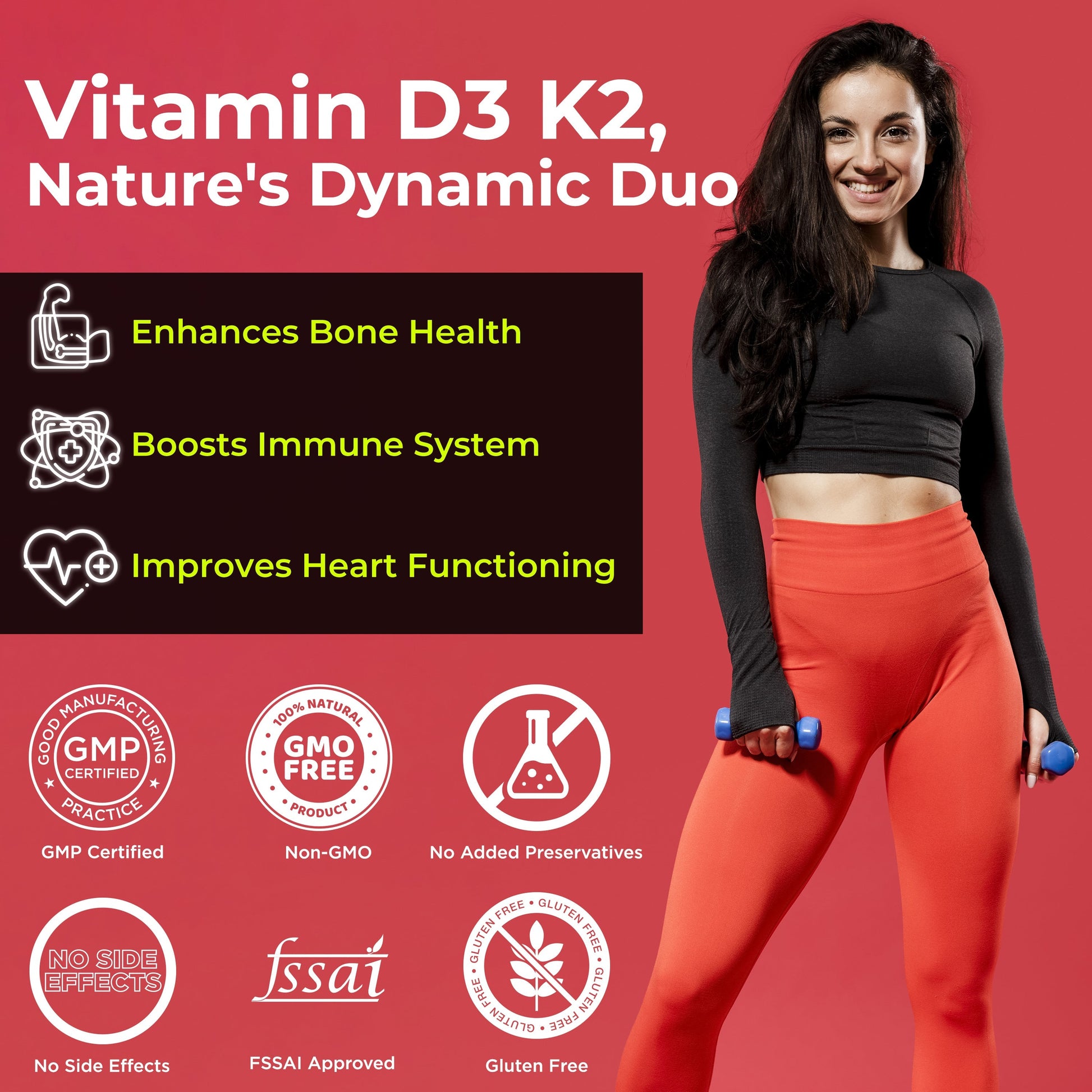 Health Veda Organics Vitamin D3 + K2 Healthy Bones Tablets 
