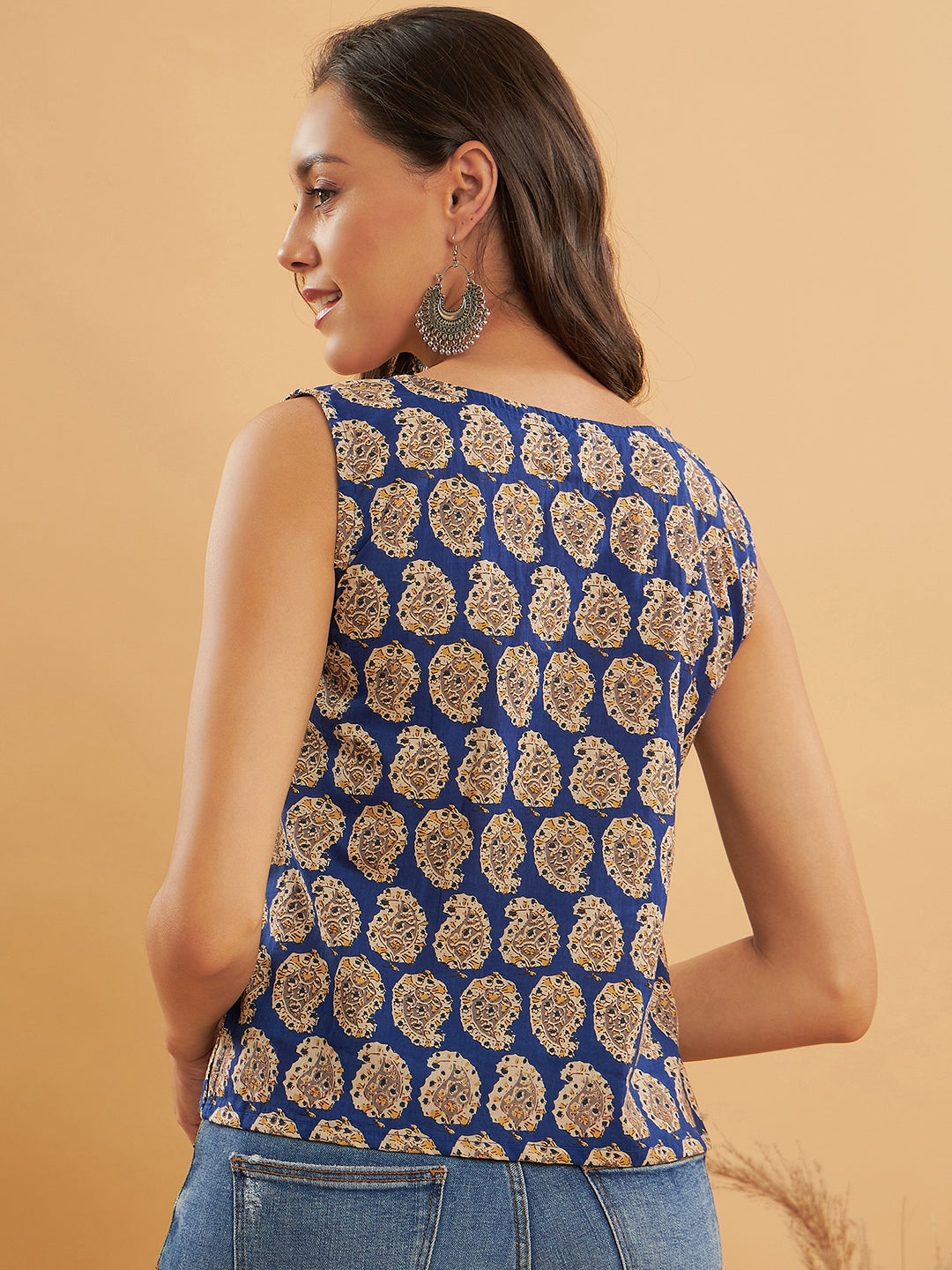 InWeave Ink Blue Small Paisley Kalamkari W/U Top 