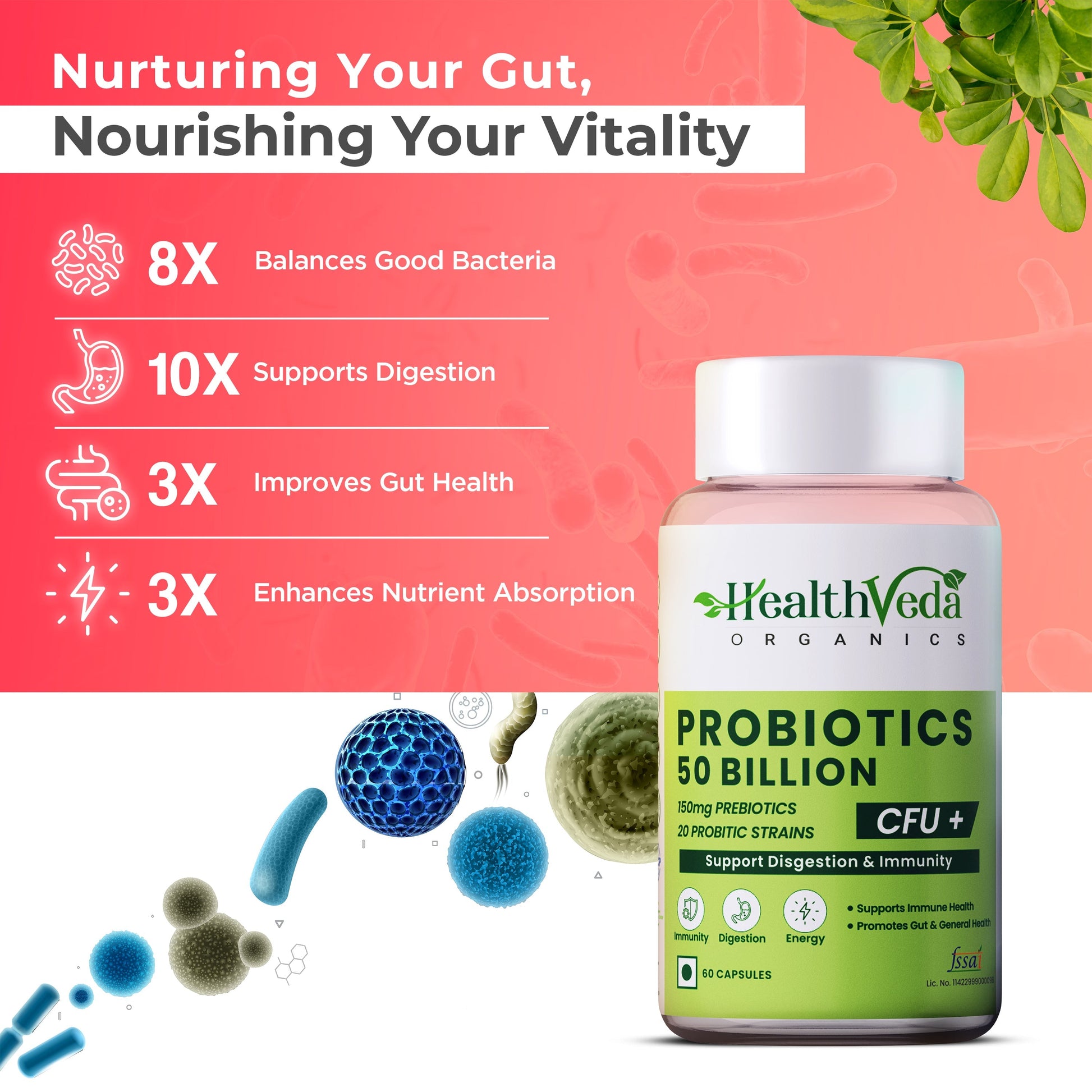 Health Veda Organics Probiotics 50 Billion Veg Capsules Health Veda Organics