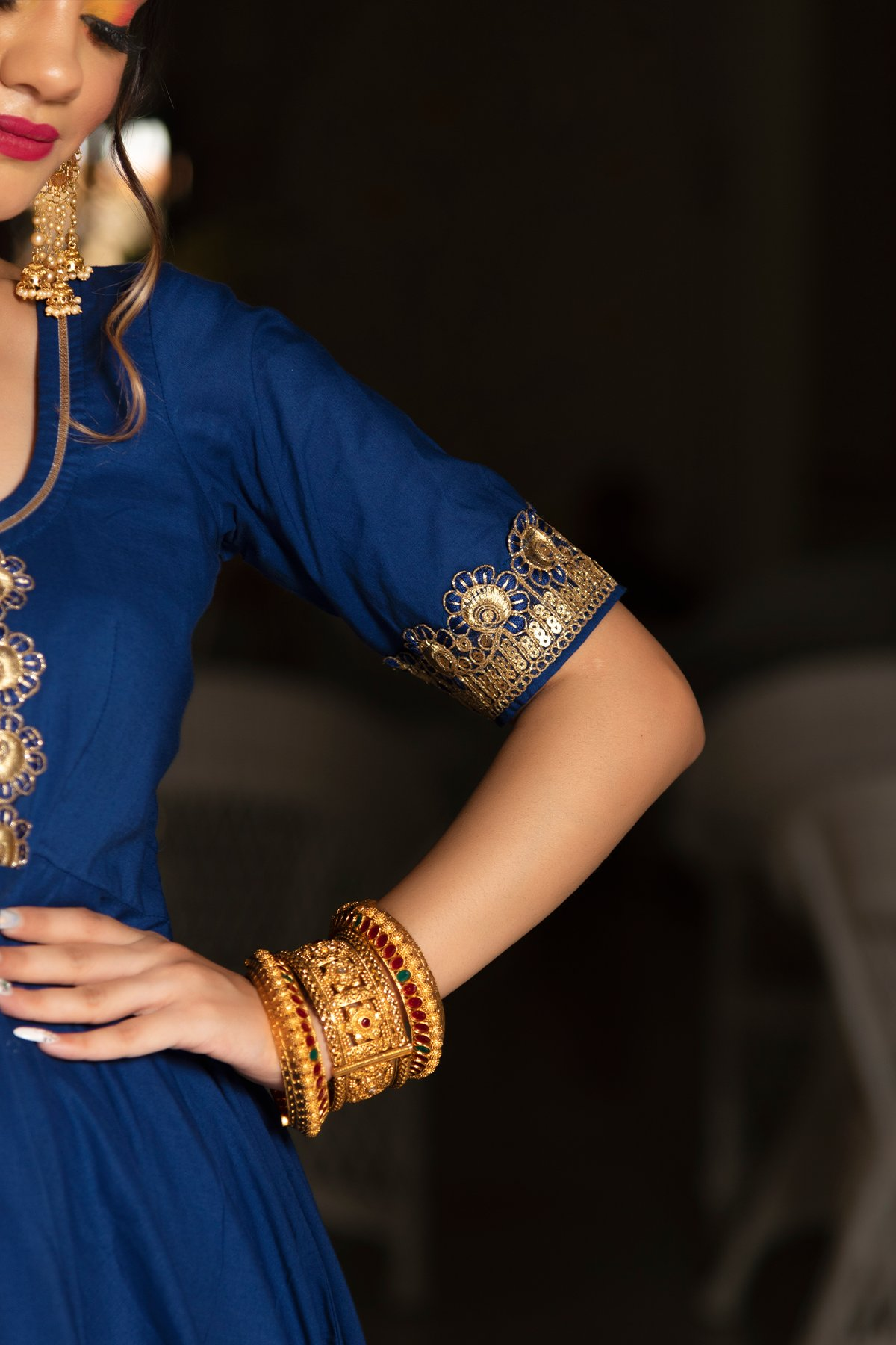 Pomcha Jaipur Minakari Blue Anarkali Set 
