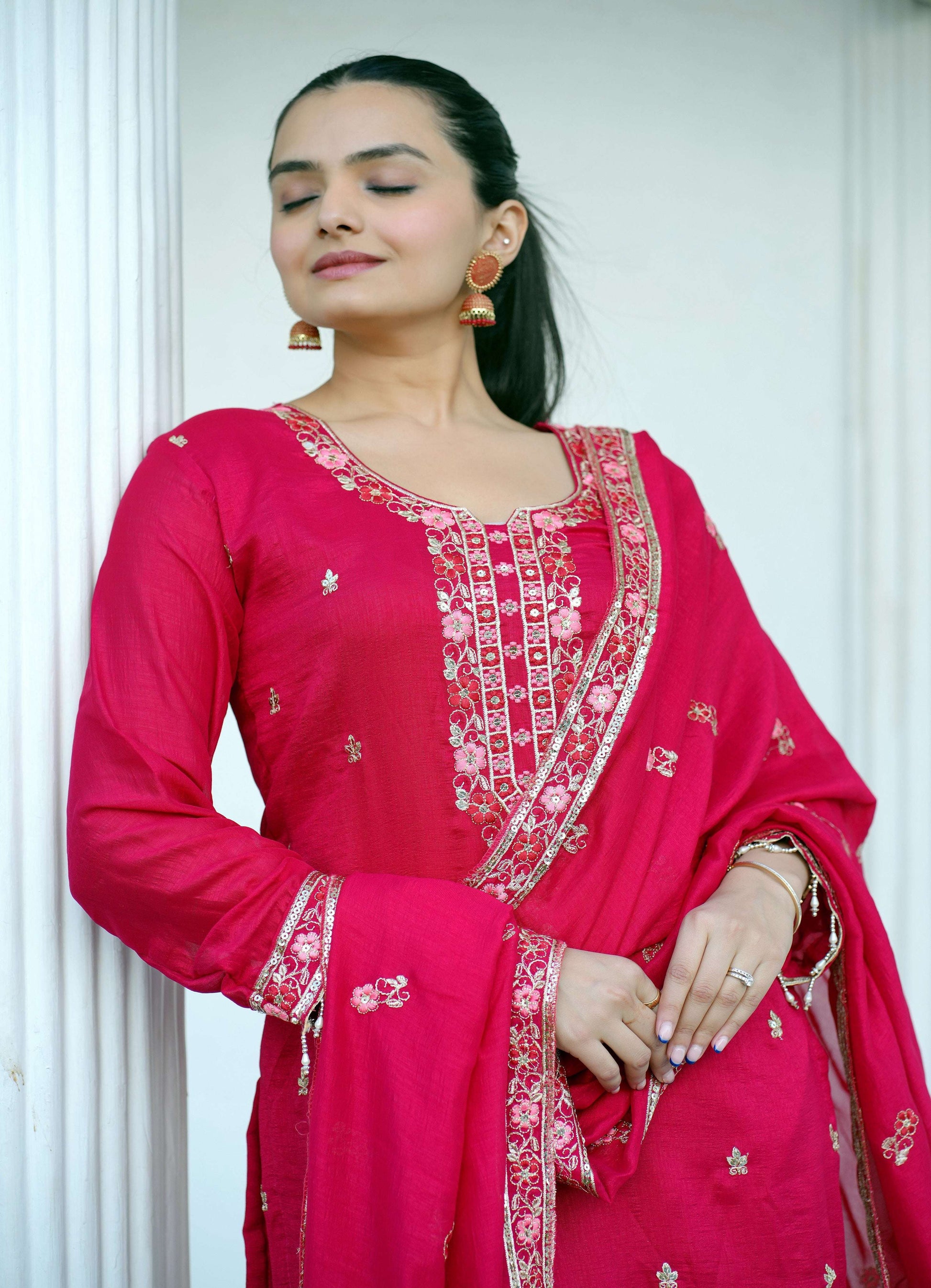 Yash Enterprise Pink Vichitra Silk Party Wear Embroidery Suit Set  Grab2Buy Yash Enterprise Grab2Buy