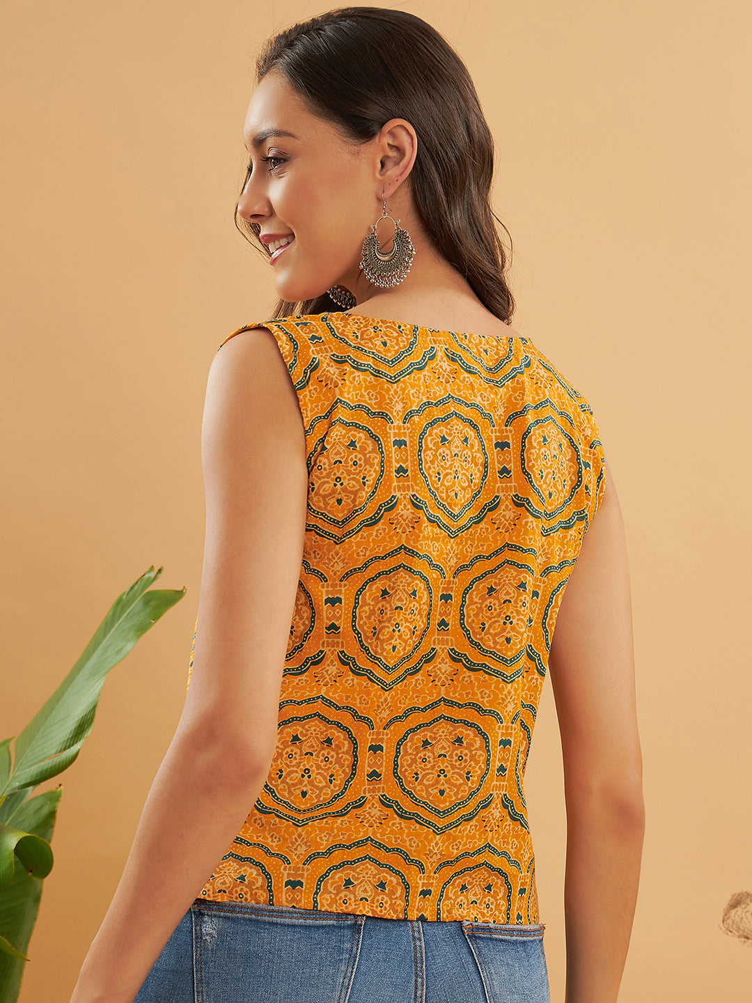 InWeave Haldi Yellow Mughal Kalamkari W/U Top 