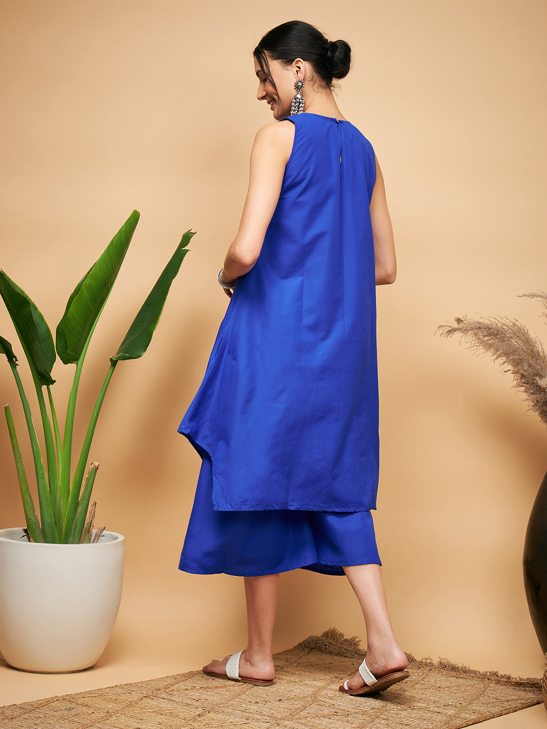 InWeave Women's Ink Blue Short Kurta Palazzo Set 