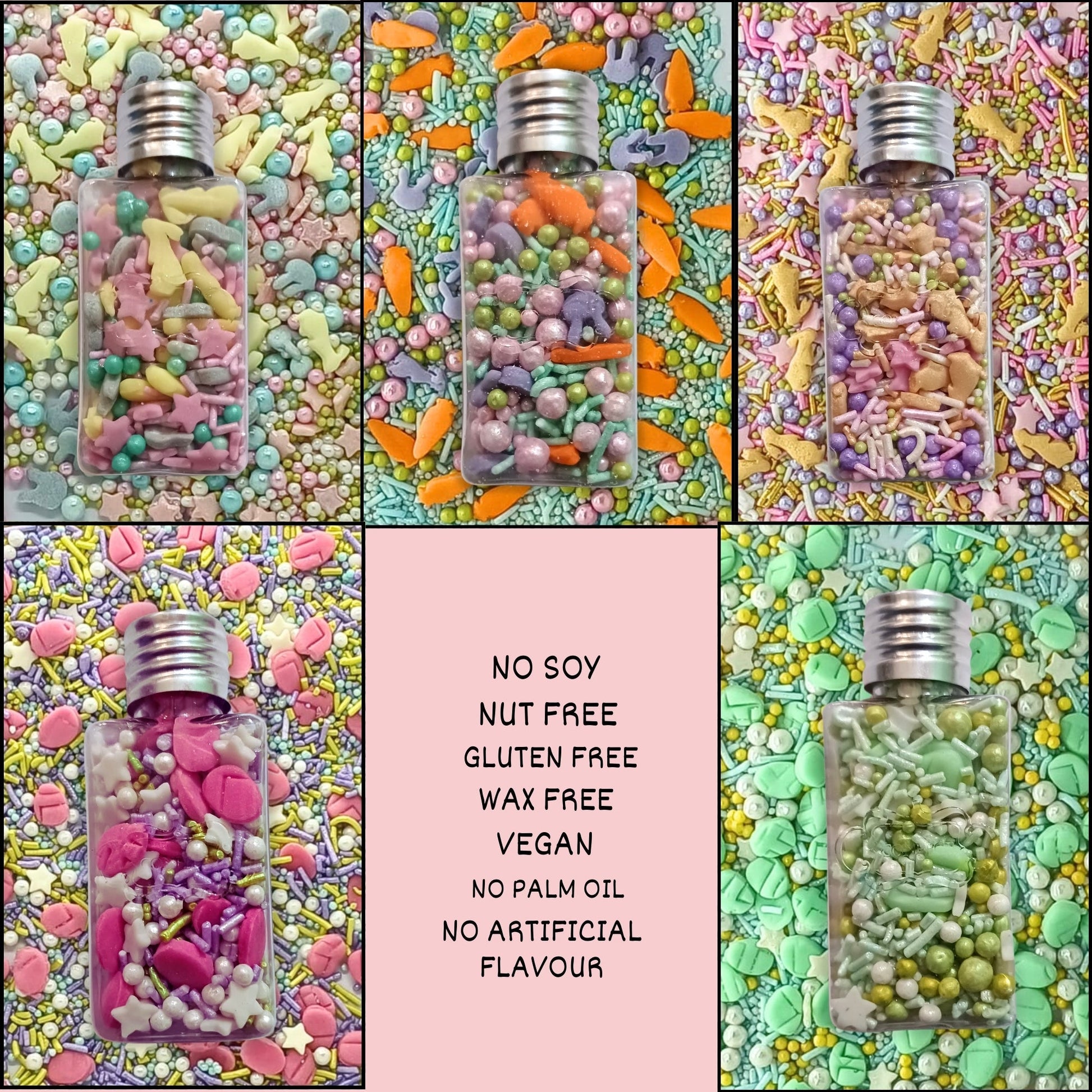 Confect Spring Sprinkles Edible |  Mix Green & Pink Eggs & Yellow & Gold Bunny pack of 5 (EAST 3) - 100Gms