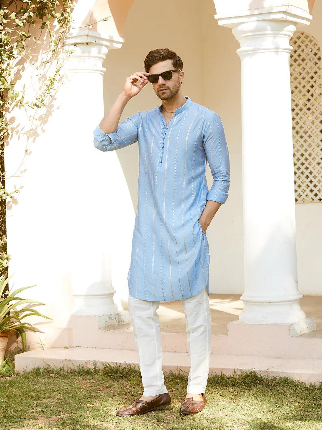 Fabmade Embroidered Regular Sequinned Chanderi Silk Kurta With Pyjamas