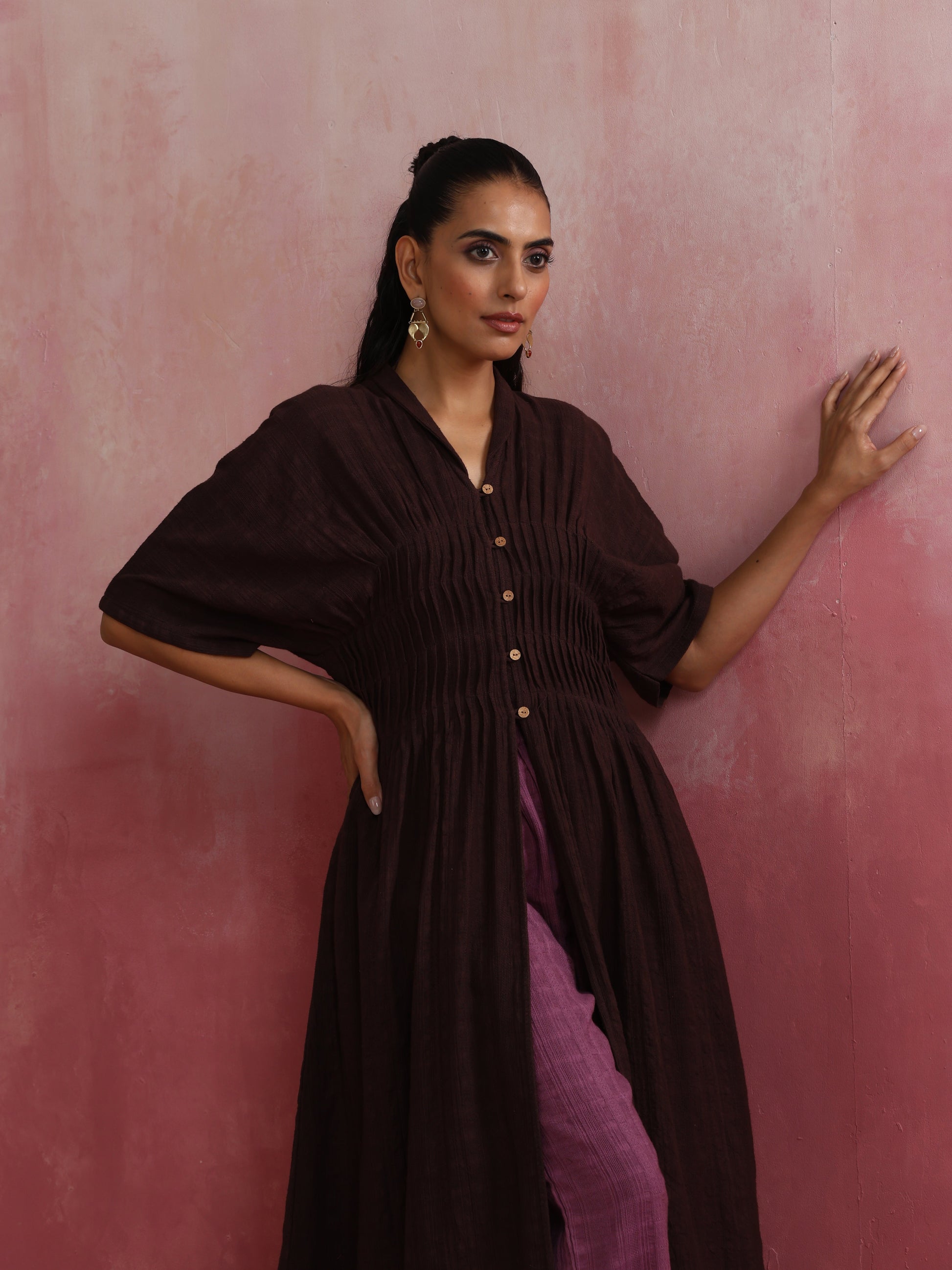trueBrowns Cola Cotton Dobby Pleated Kurta Set 