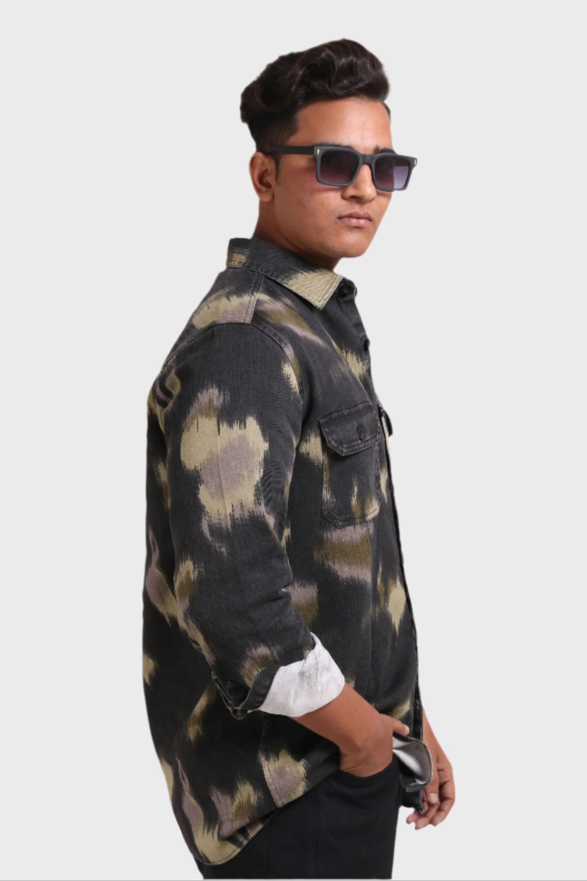 Xkind Light Green Printed Denim Shacket  Grab2Buy Xkind Grab2Buy
