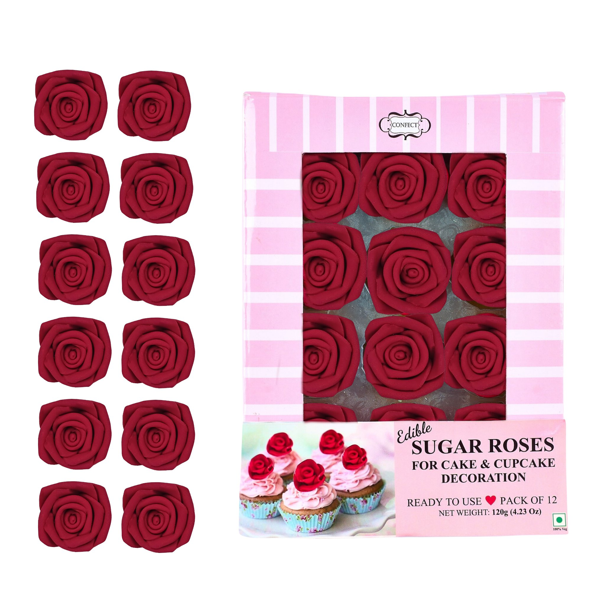 Confect Rich Deep Burgundy Rose | Edible Sugar Roses Topper