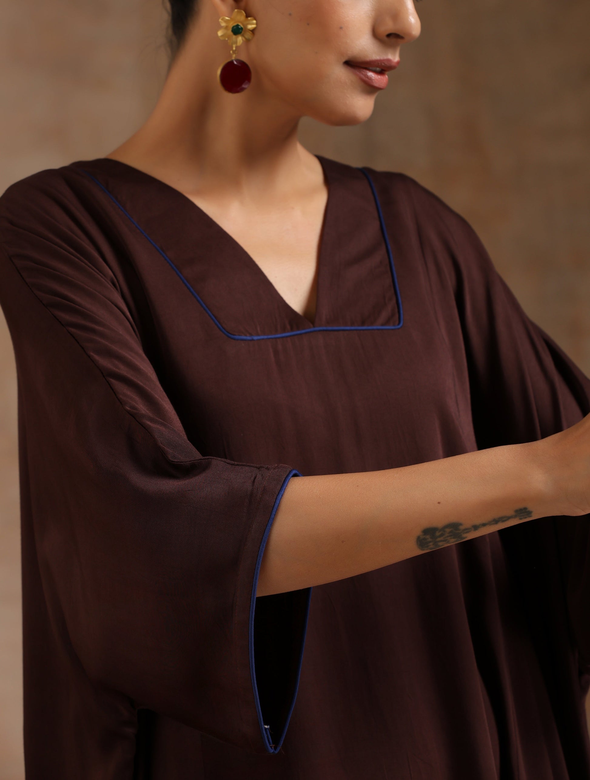 trueBrowns Cola Brown Modal Satin Oversized Kurta Set 