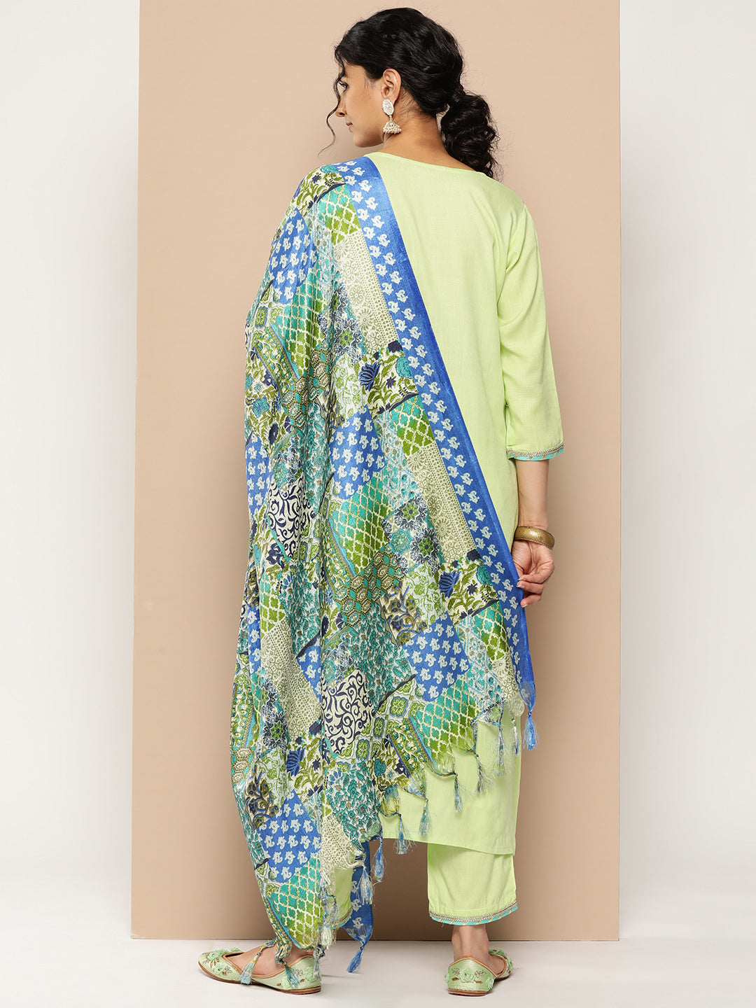KSUT (House of Varanga) Green Kurta With Lace Embellishment Paired With Straight Pant And Dupatta