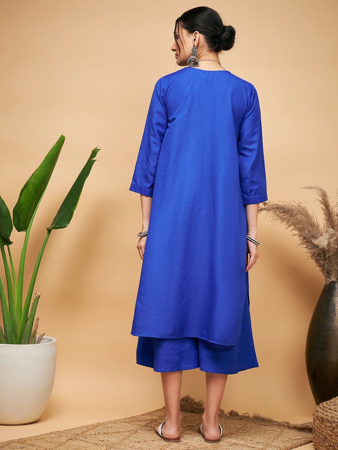 InWeave Women's Ink Blue Flared Kurta Palazzo Set 