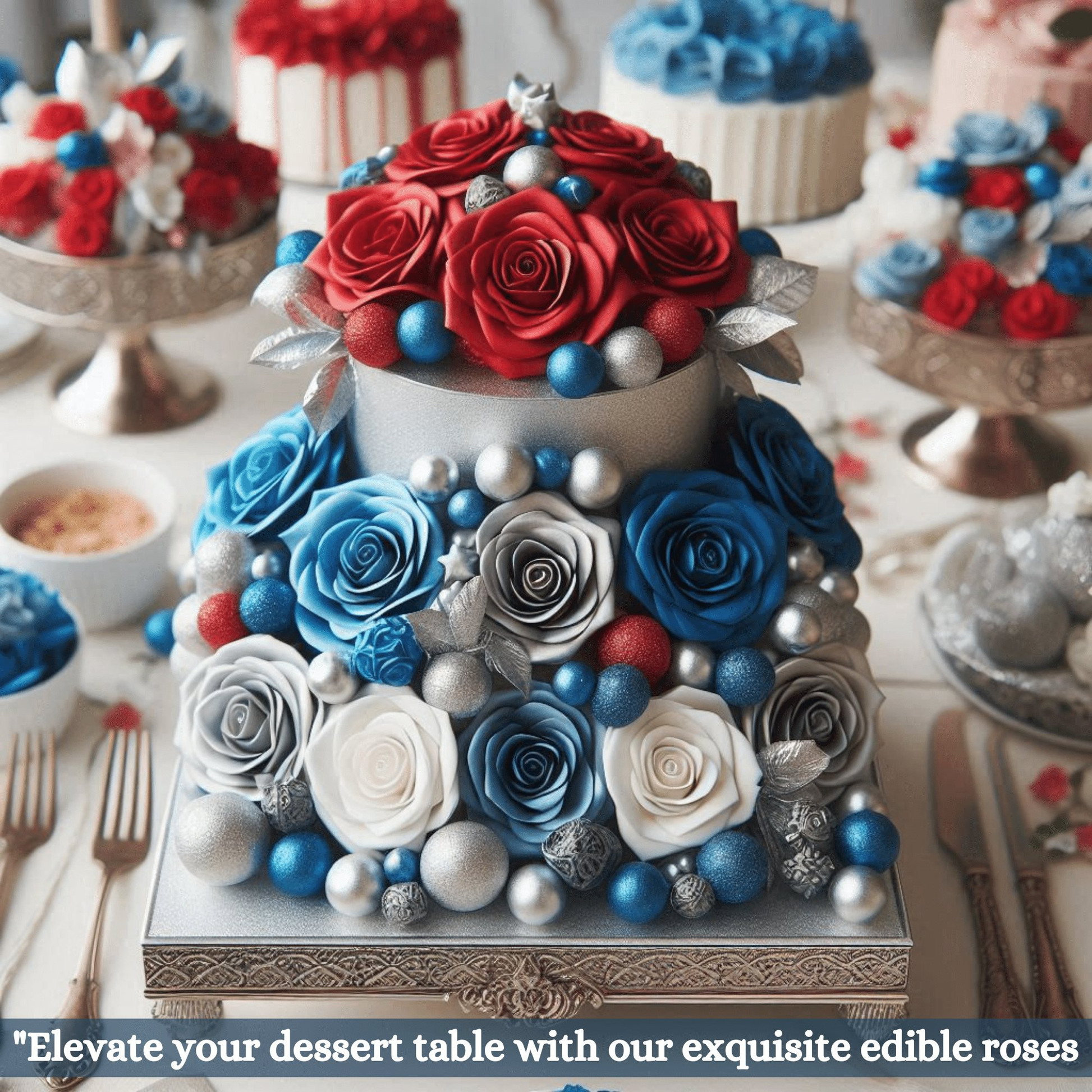 Confect Edible Sugar Roses Cake Toppers - Pack of 12 (01)