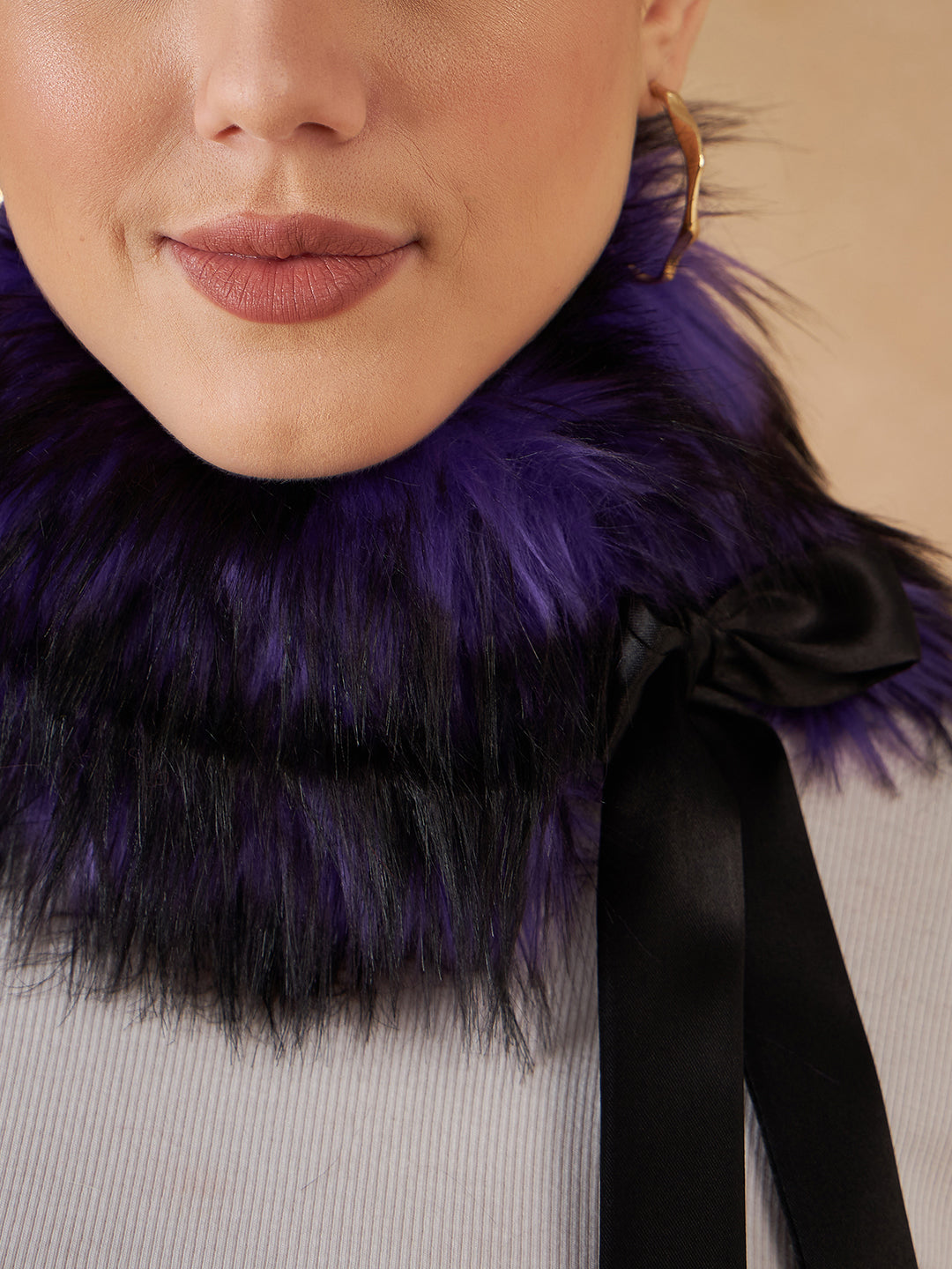 InWeave Women's Purple Black Fur Neckpiece 