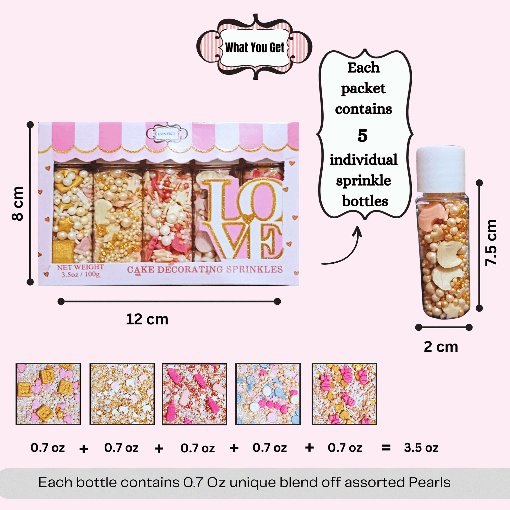 Confect Girls Baby Shower Sprinkles | Mix Heart, Teddy, Baby Feed Bottle & Baby Feet Sprinkles