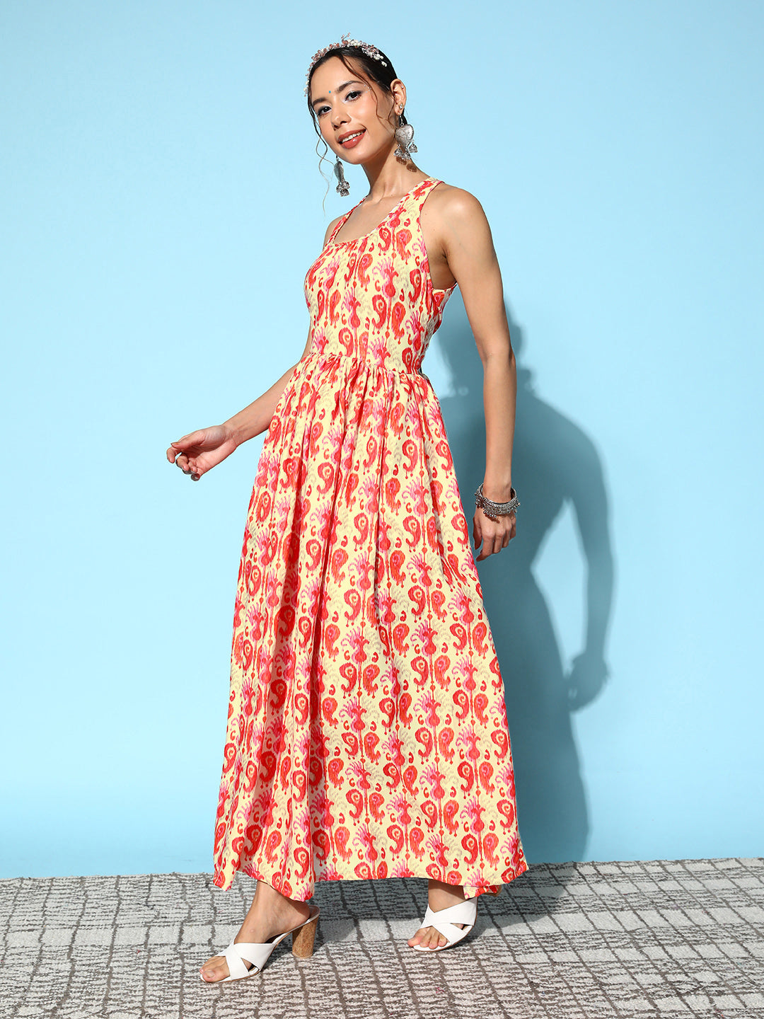 InWeave Women's Orange Paisley Print Raisa Back Detail Dress 