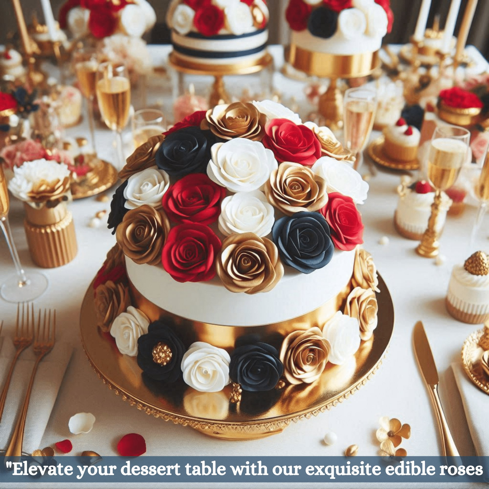 Confect Edible Sugar Roses Cake Toppers - Pack of 12 (04)