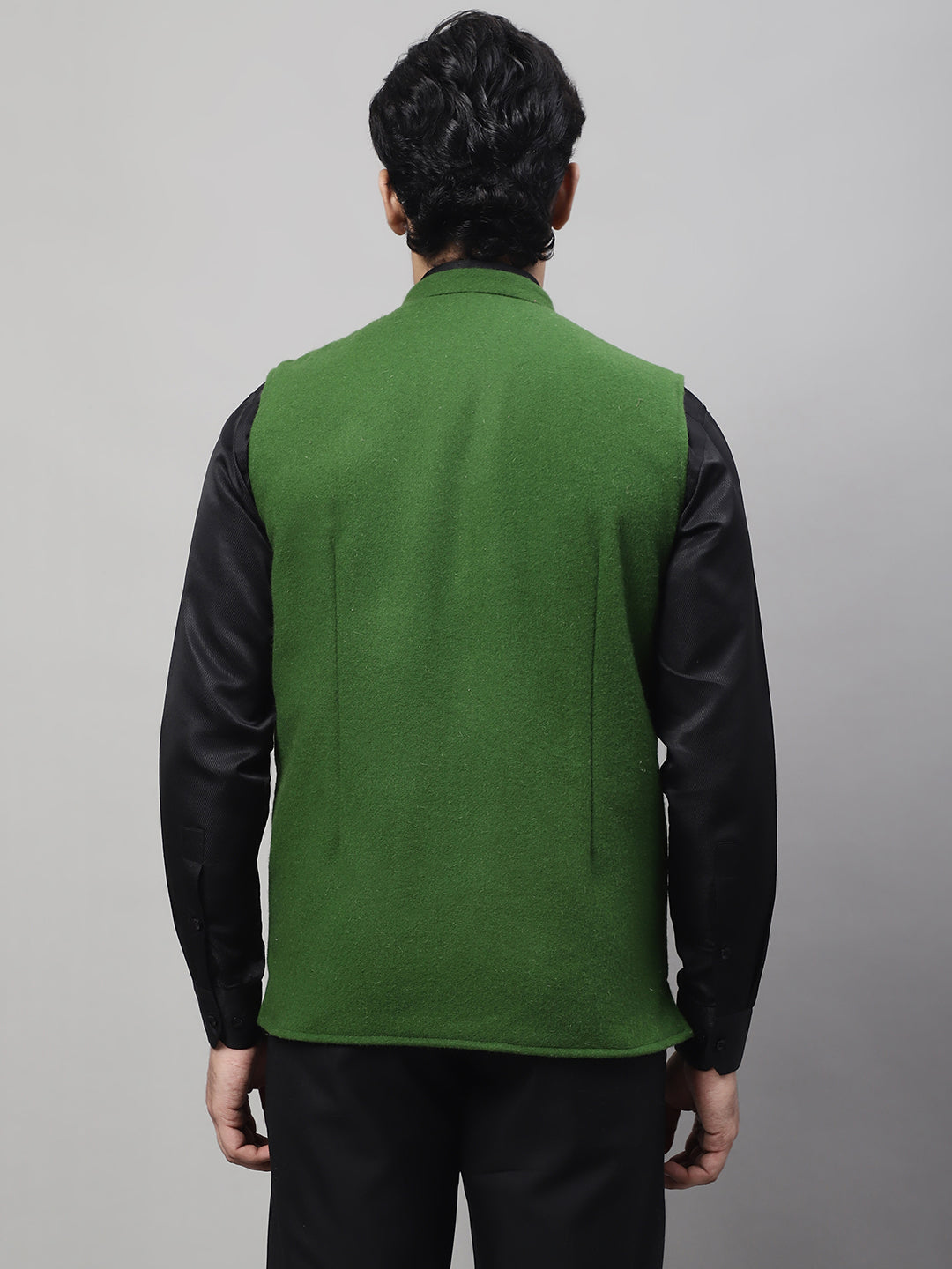 Even Apparels Men's Green Pure Wool Nehru Jacket 