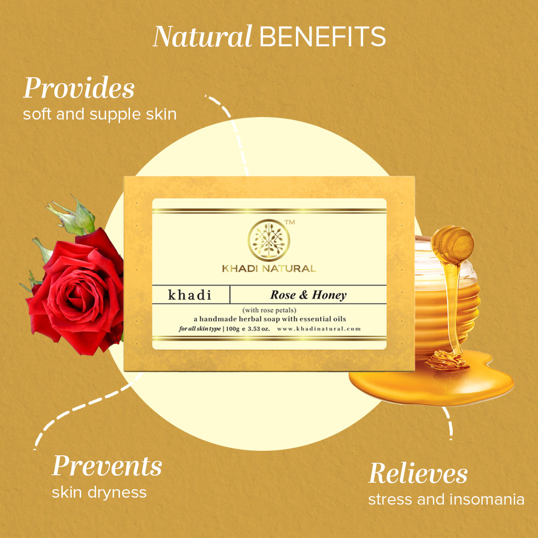 Khadi Natural Rose & Honey With Rose Petals Soap Combo Pack Of 3 – 100gm Each 
