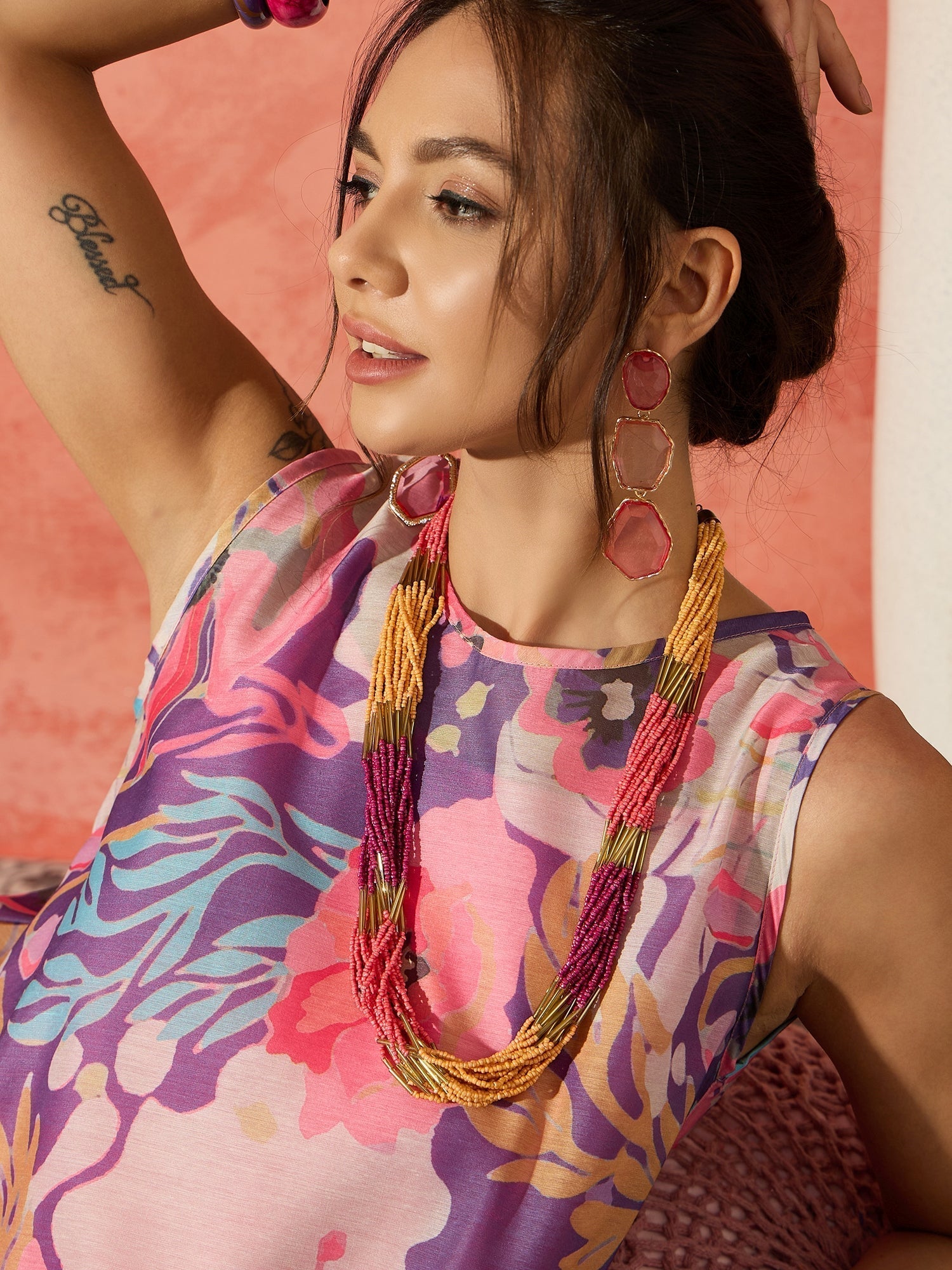 InWeave Purple Floral Peach Asymmetrical Dress 