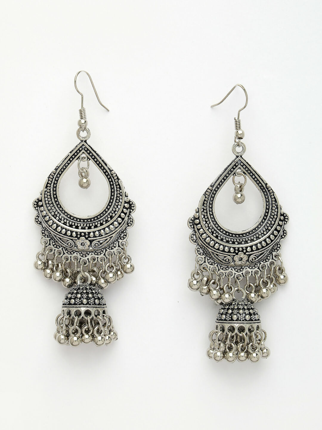 NVR Women's Silver-Plated German Silver Oxidized Jhumka Earrings 