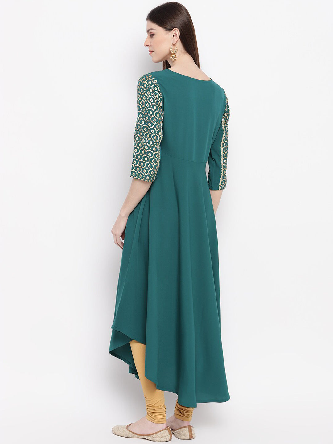 Janasya Women Teal Ethnic Motifs Yoke Design Crepe Anarkali Kurta