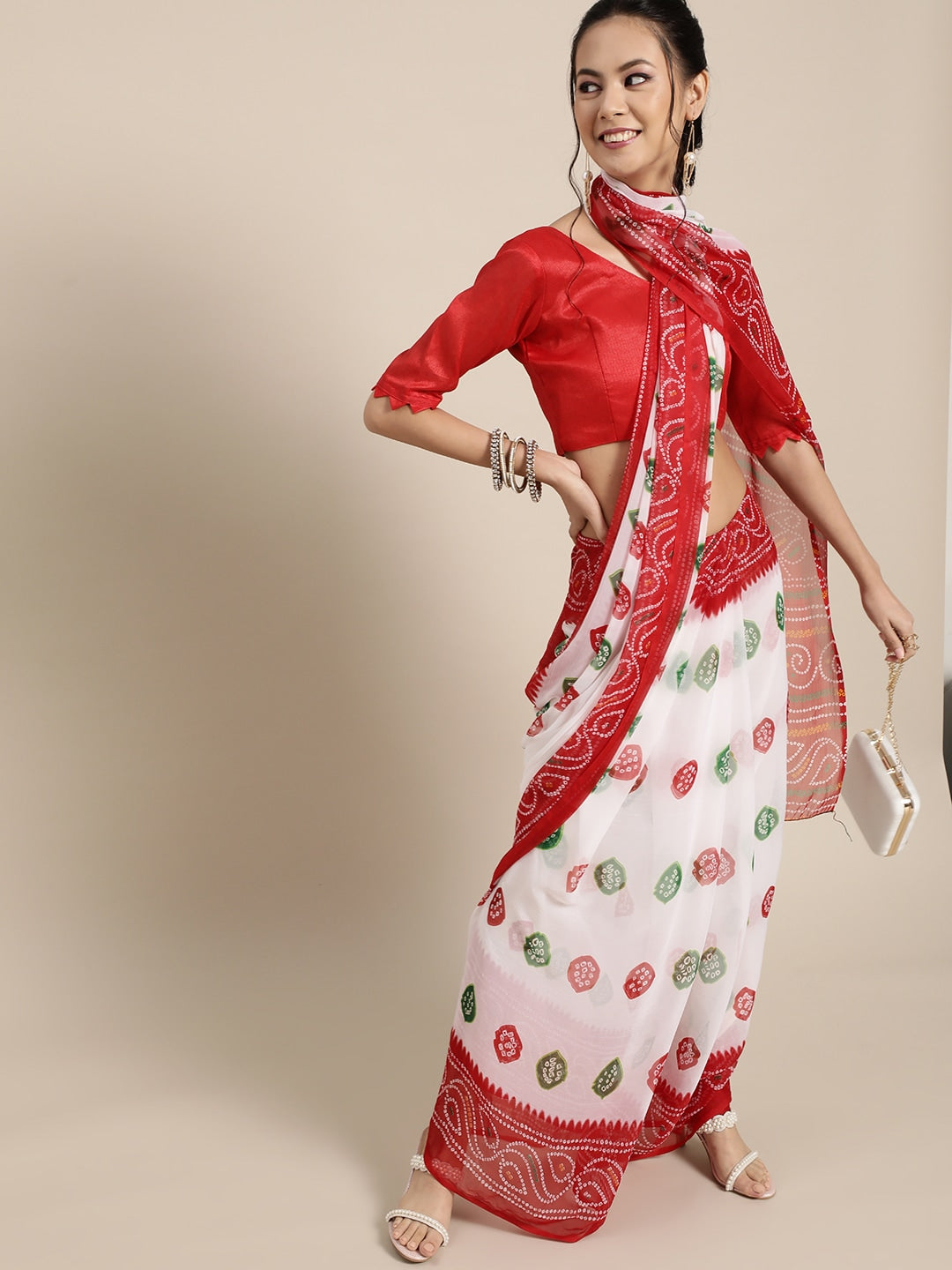 Saree Mall Geometric Poly Chiffon Saree with Printed border