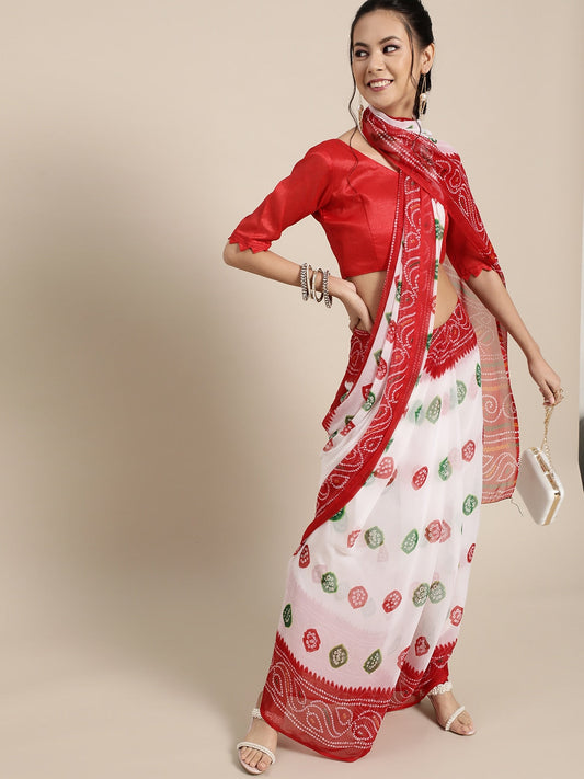 Saree Mall Geometric Poly Chiffon Saree with Printed border