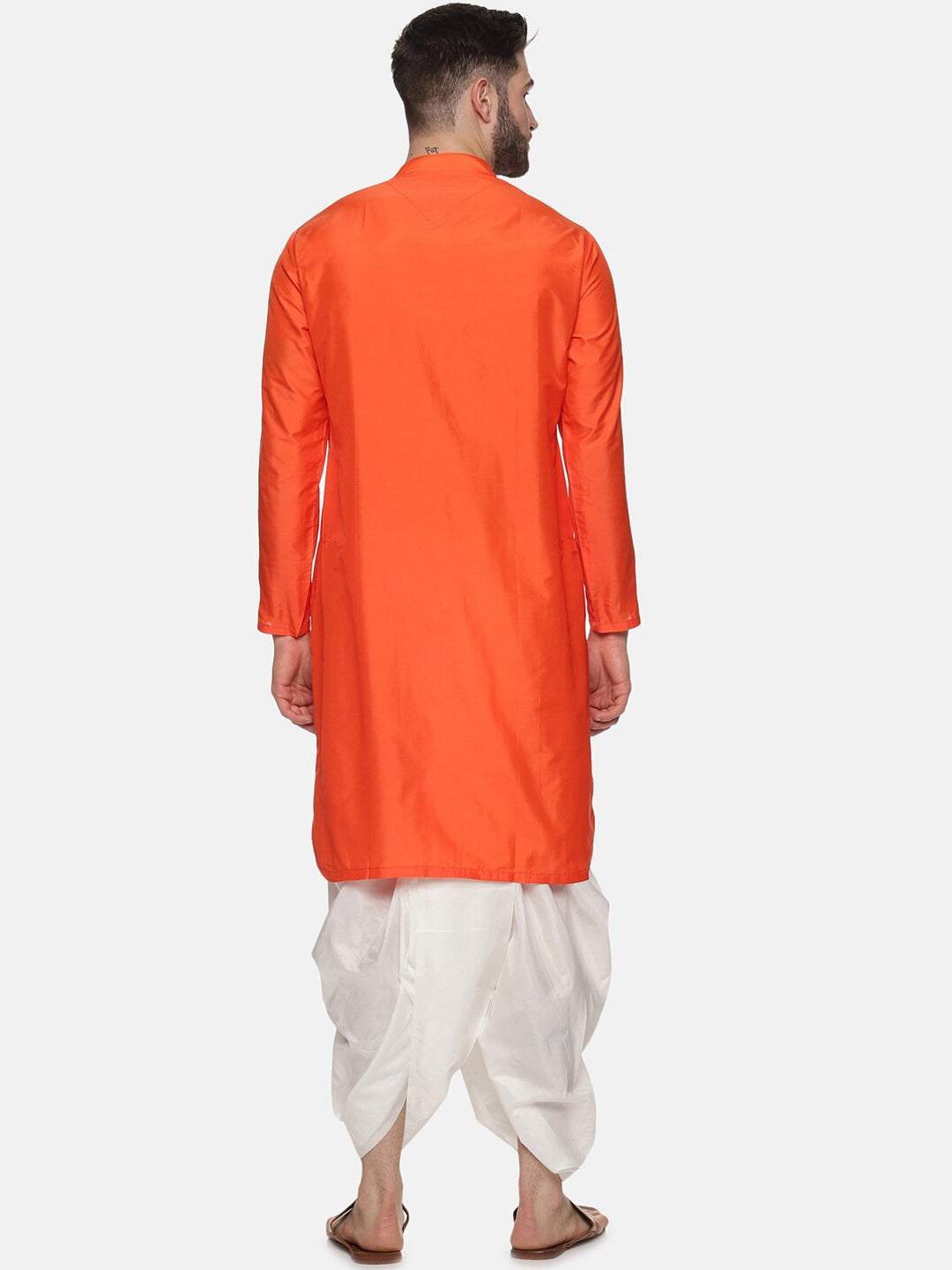 Sethukrishna Men Orange Angrakha Top with Dhoti Pants