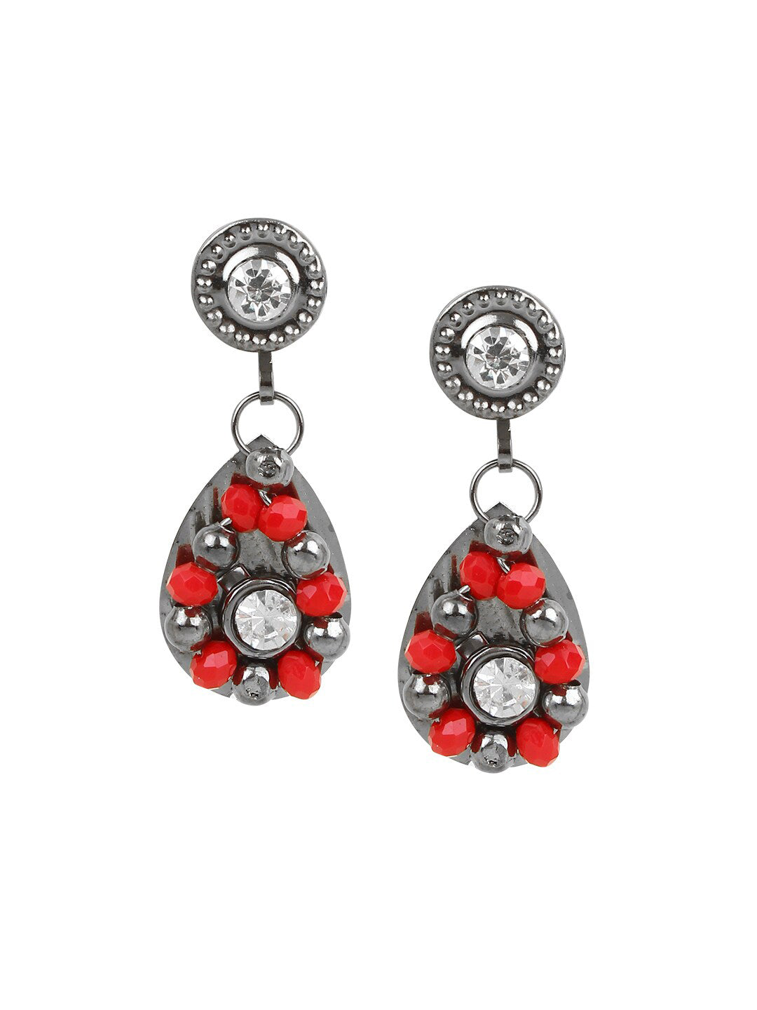 Cardinal Women Oxidised Silver-Plated Red Stone Studded & Beaded Jewellery Set - Grab2buy
