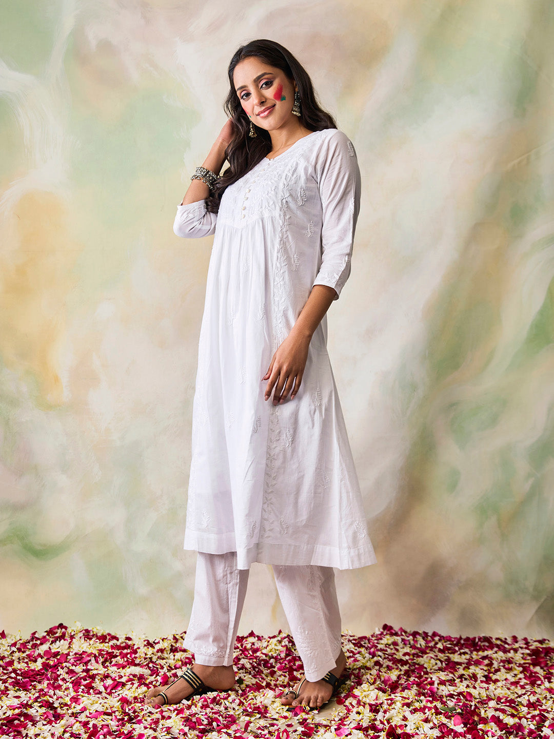 HOUSE OF KARI Ethnic Motifs Embroidered Chikankari Kurta 