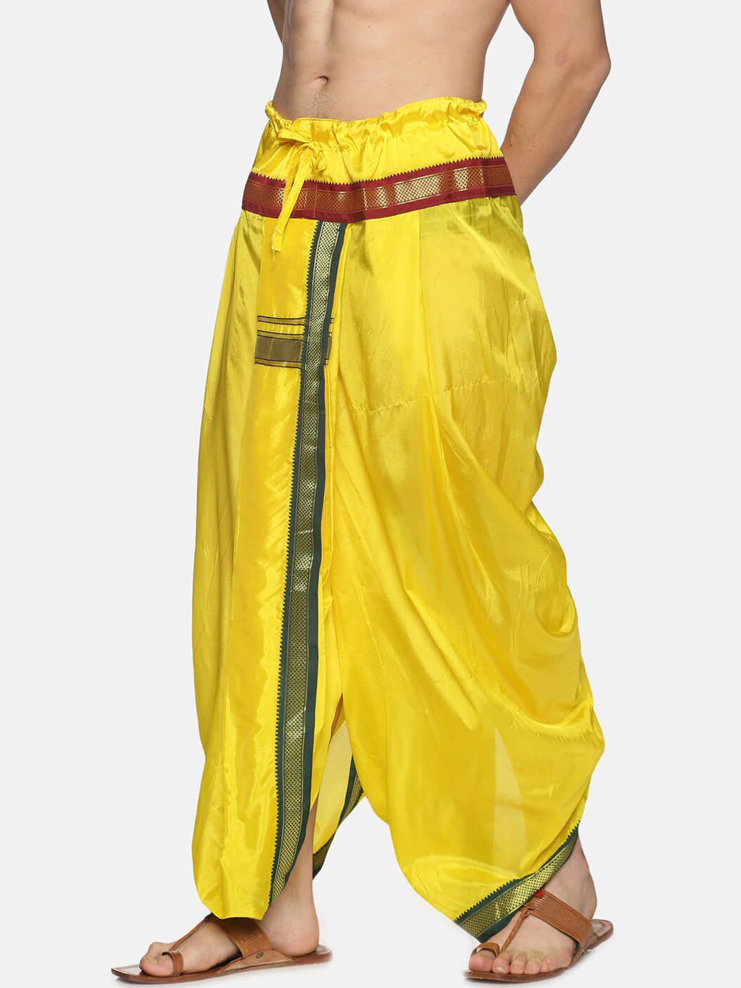 Sethukrishna Men Yellow & Green Solid Readymade Dhoti Pant 