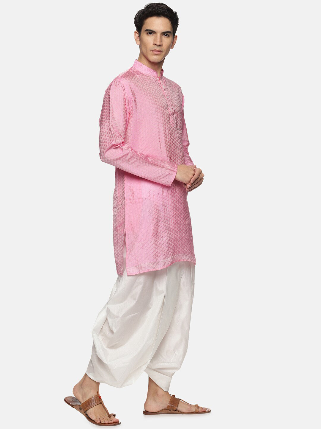 Sethukrishna Men Pink Kurta with Dhoti Pants