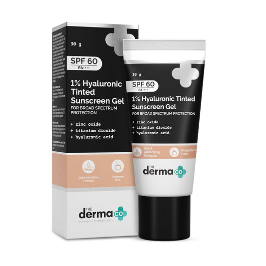The Derma Co 1% Hyaluronic Tinted Sunscreen SPF 60 Gel PA++++  Grab2Buy The Derma Co Grab2Buy