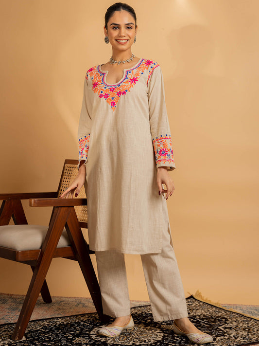 HOUSE OF KARI Floral Embroidered Chikankari Kurta With Palazzo 