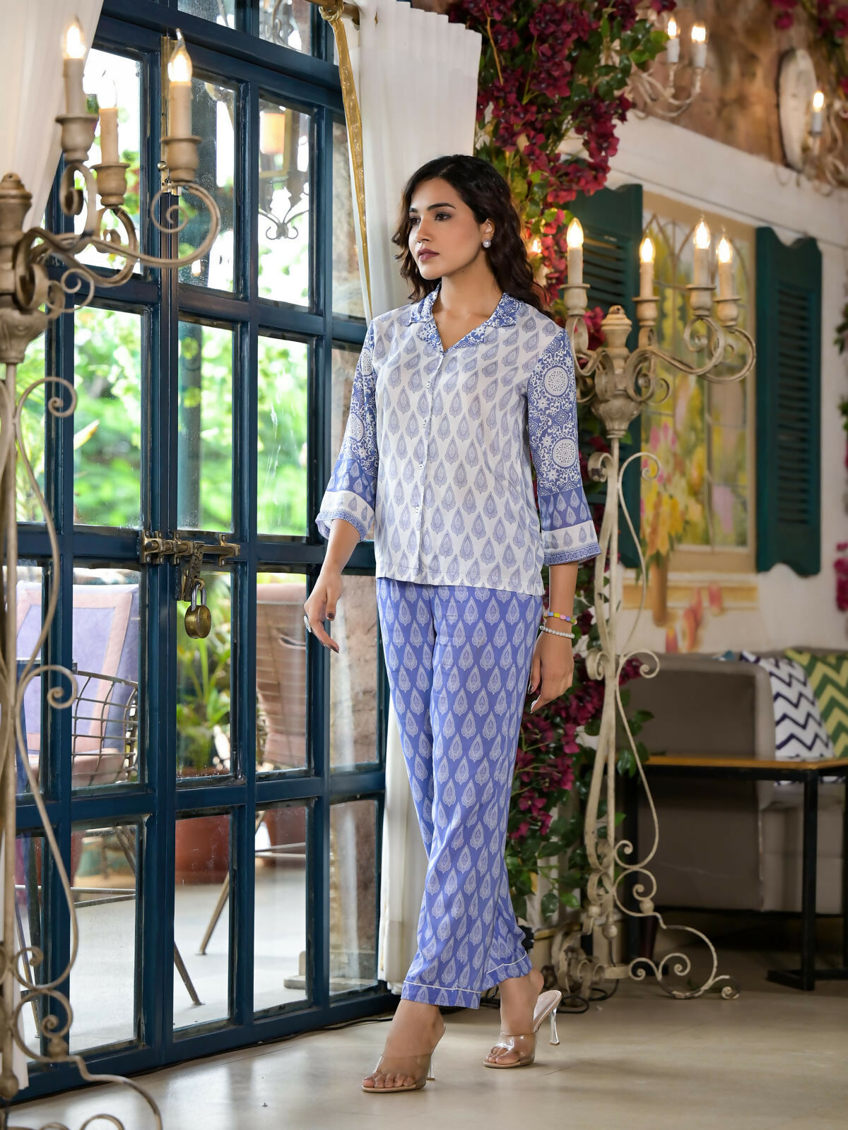 Juniper Women's Purple Ethnic Motif Printed Viscose Kurta & Pants Set With Buttons