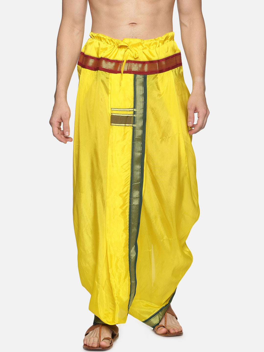 Sethukrishna Men Yellow & Green Solid Readymade Dhoti Pant 