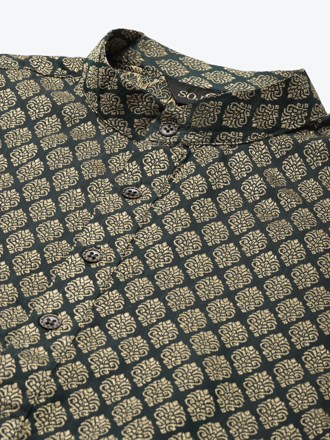 Sojanya Men Green Ethnic Motifs Kurta with Churidar & Nehru Jacket 