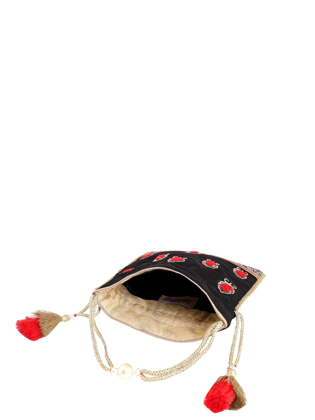 Masq Black & Red Embellished Embroidered Potli Clutch 