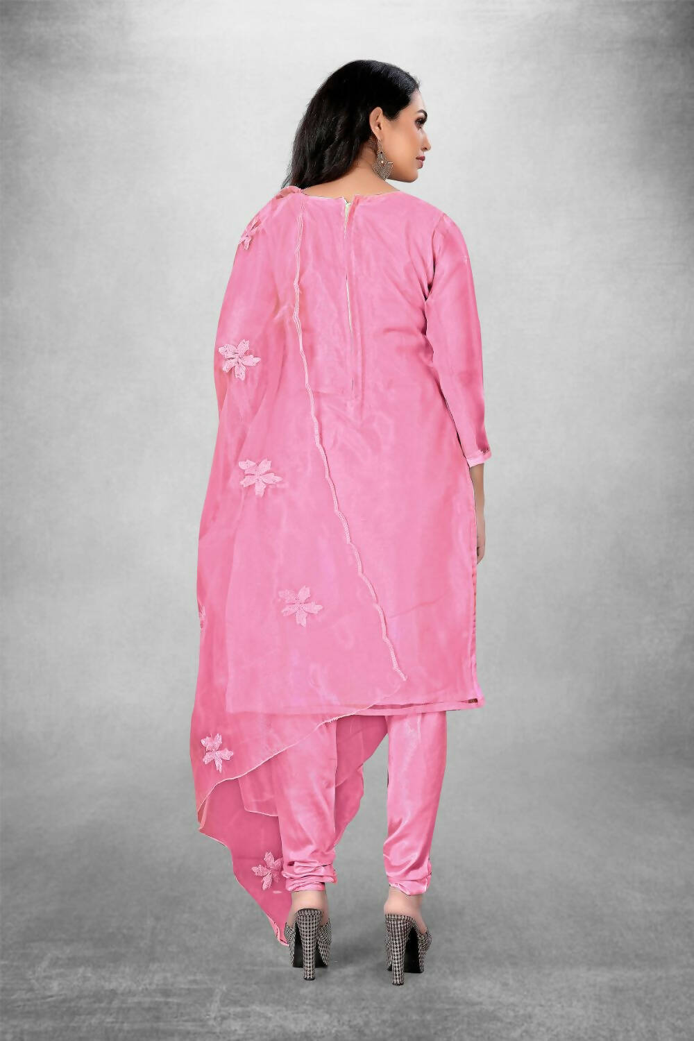Pink Heavy Organza Silk Embroidered Unstitched Dress Material - Amara