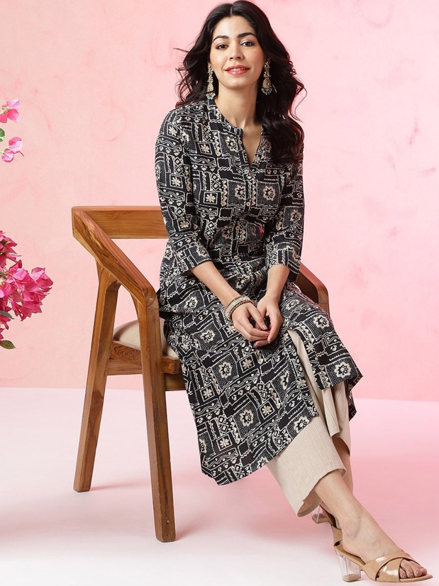 Anouk Abstract Printed Mandarin Collar Kurta | Grab2Buy