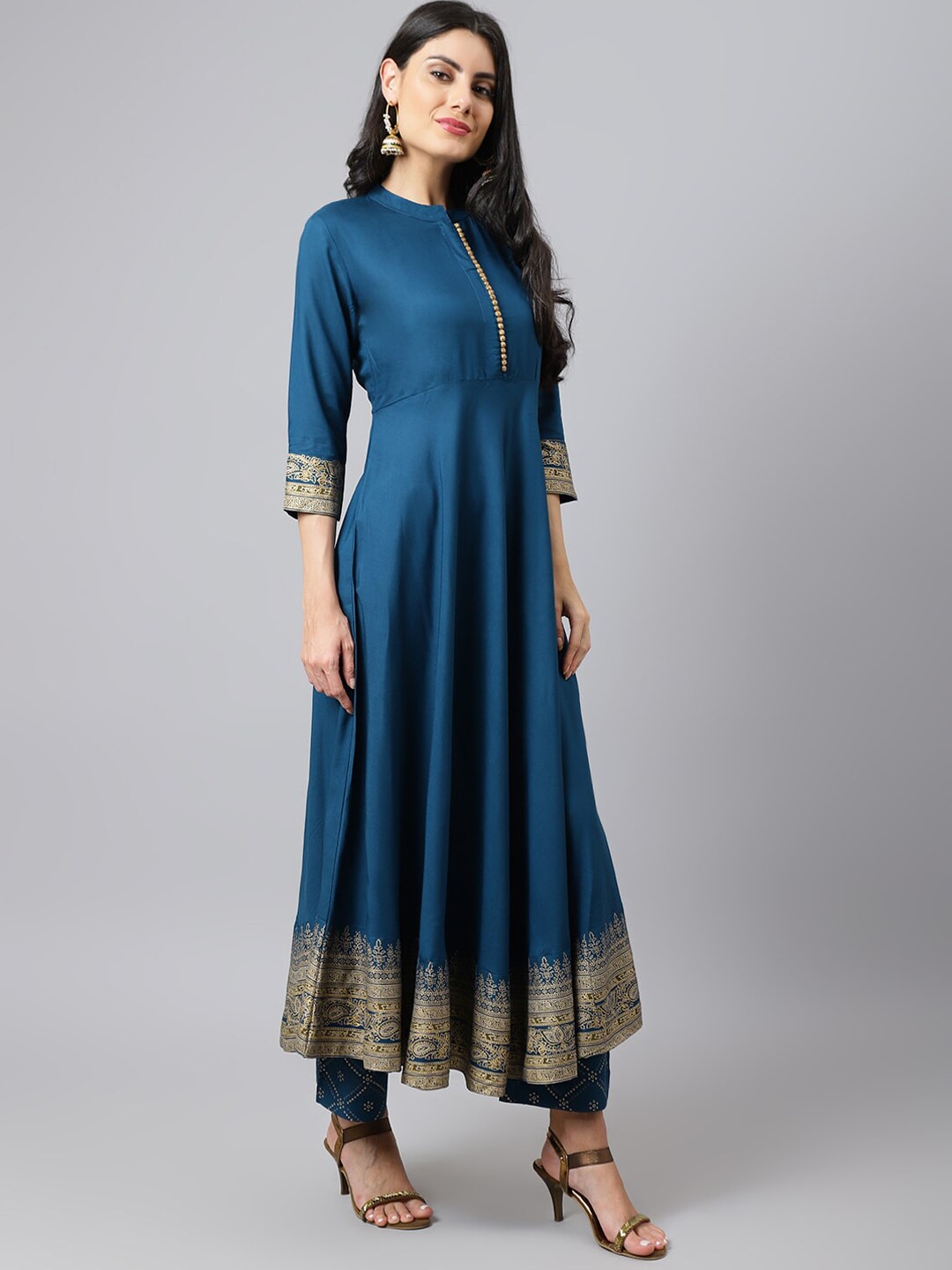 Khushal K Women Blue Ethnic Motifs Empire Kurta with Trousers & With Dupatta - Grab2buy