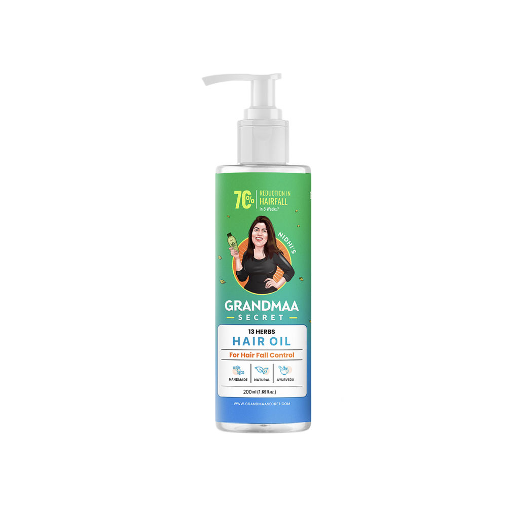 Nidhi's Grandmaa Secret 13 Herbs Hair Oil Handmade Natural Hair Oil With Coconut Oil, Curry Leaves & More Hair Fall Control Oil For Dry Damaged Hair  Grab2Buy Nidhi's Grandmaa Secret Grab2Buy