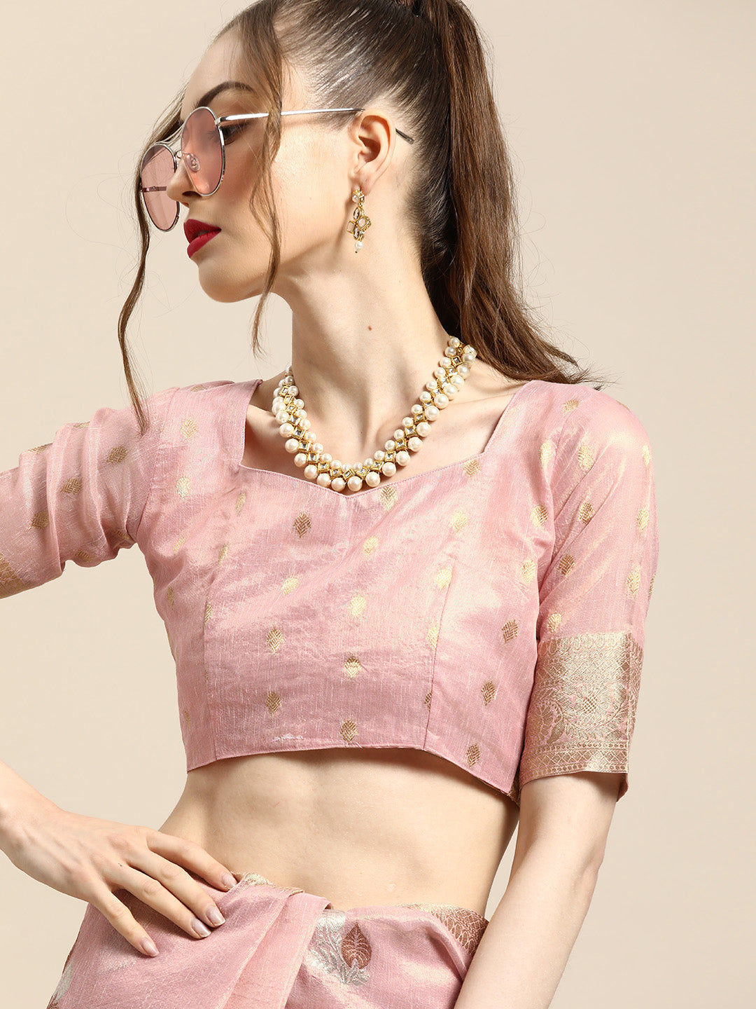Saree Mall Ethnic Motifs Silk Blend with Woven Design Border Saree