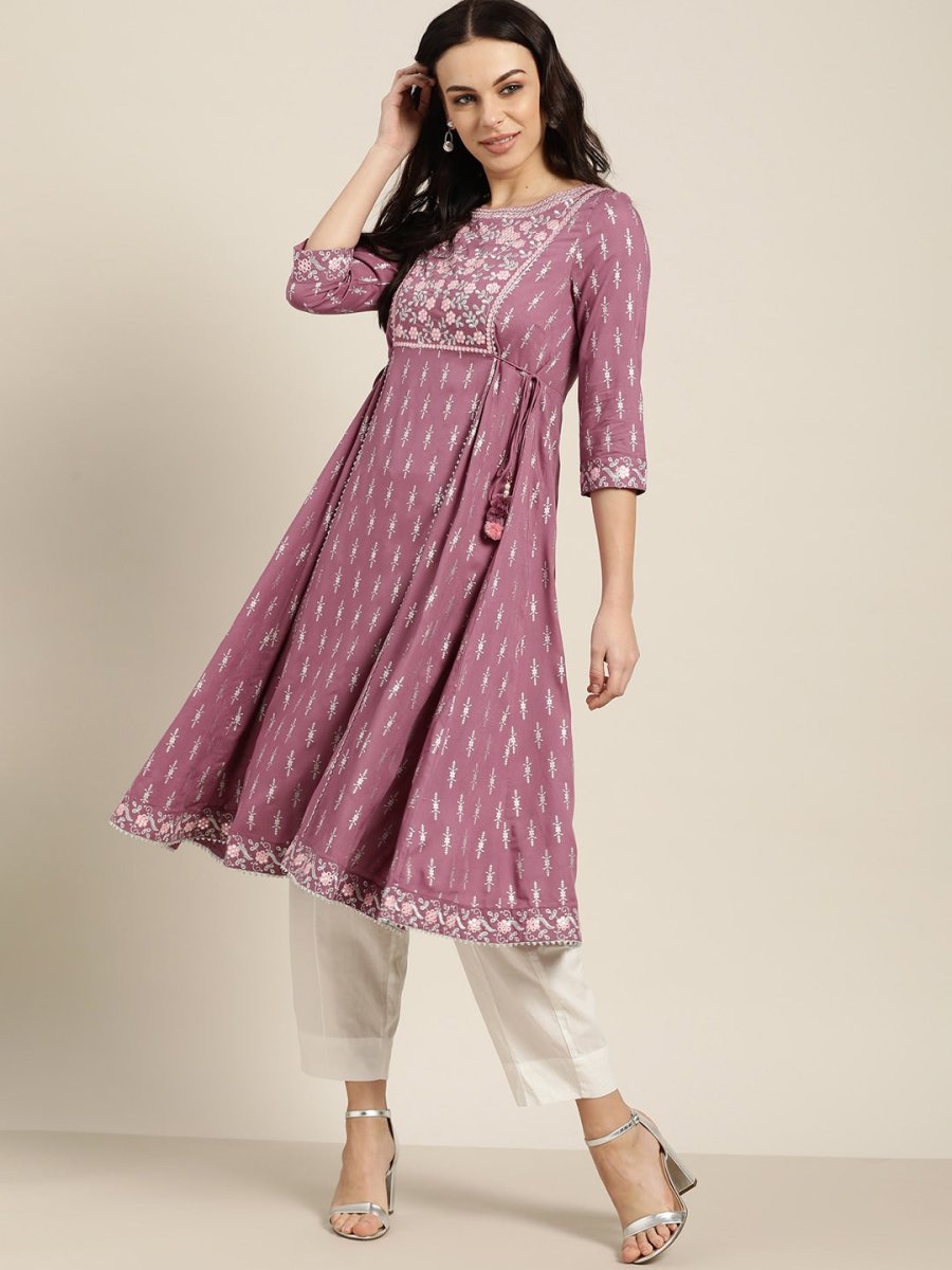 All About You Purple & Silver Ethnic Motifs Gotta Patti Detail Kurta
